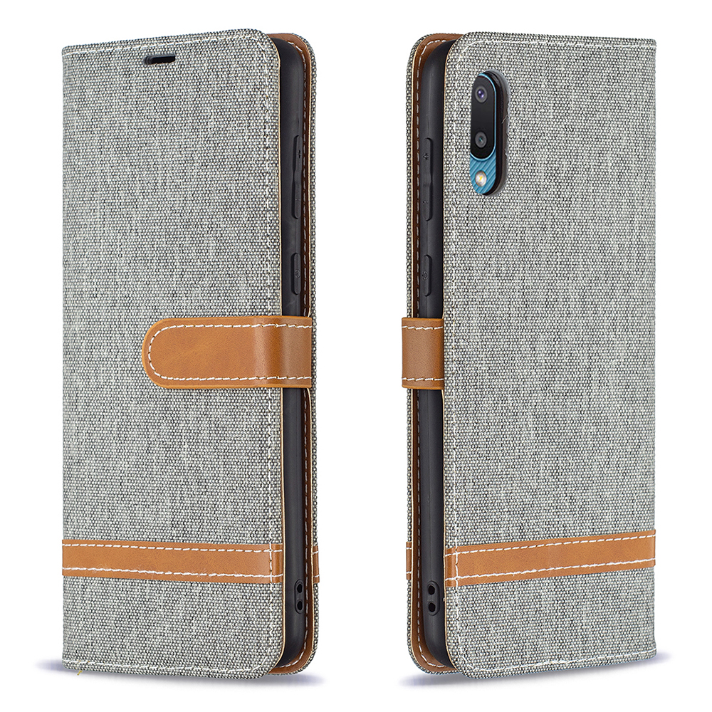 

Assorted Color Jeans Cloth Leather Wallet Stand Case for Samsung Galaxy A02 - Grey, Galaxy A02
