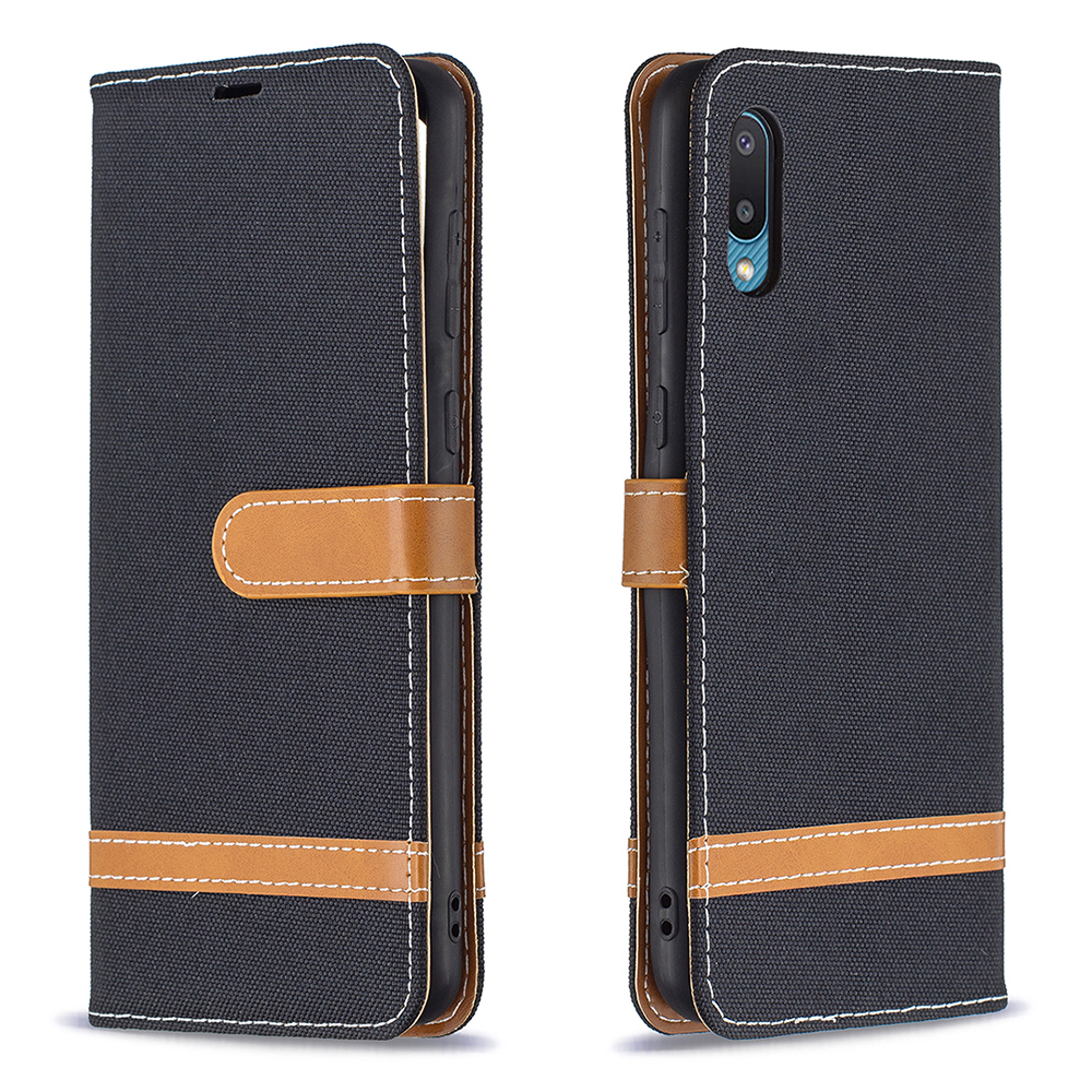 

Assorted Color Jeans Cloth Leather Wallet Stand Case for Samsung Galaxy A02 - Black, Galaxy A02