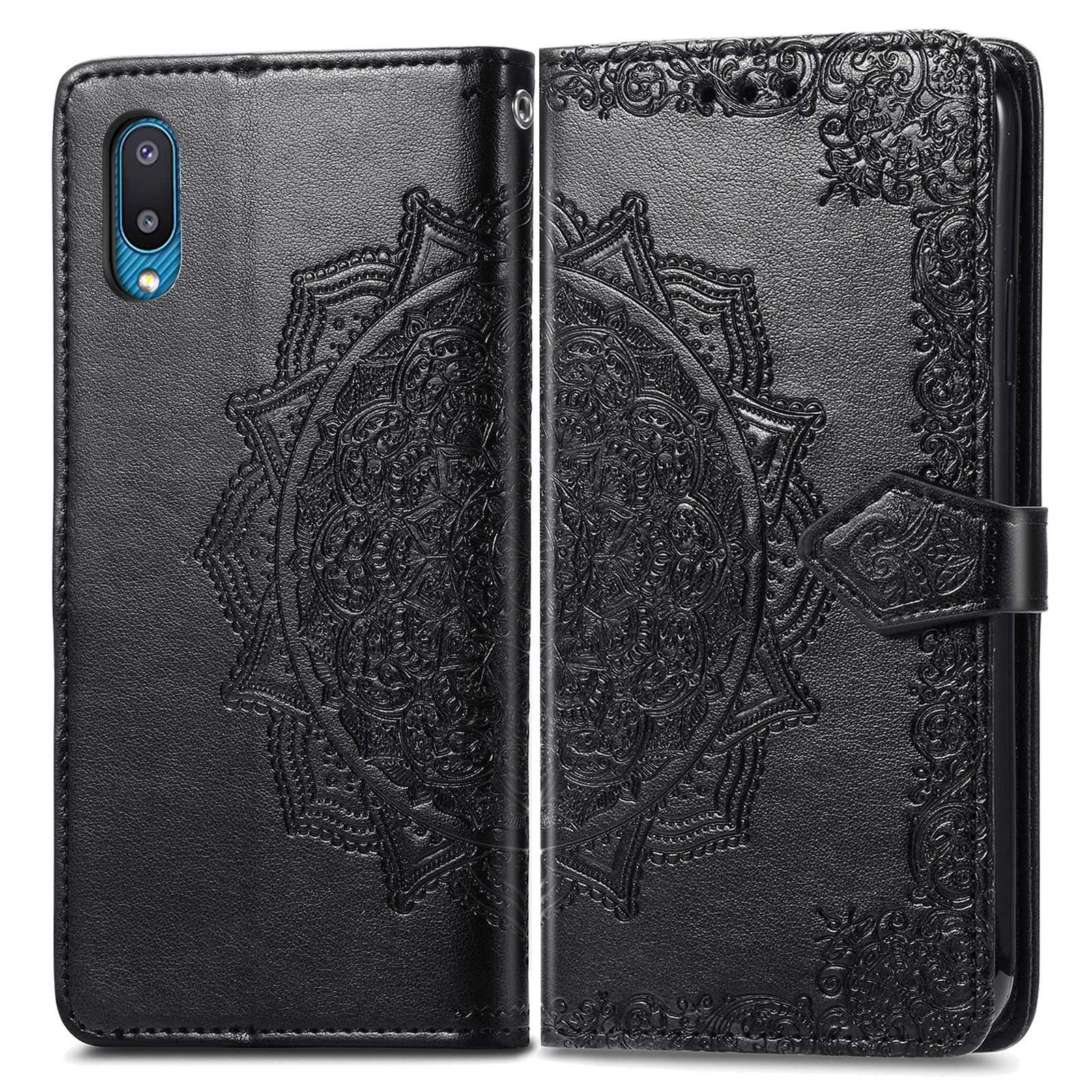 

Embossed Mandala Flower Leather Wallet Case for Samsung Galaxy A02 - Black, Galaxy A02