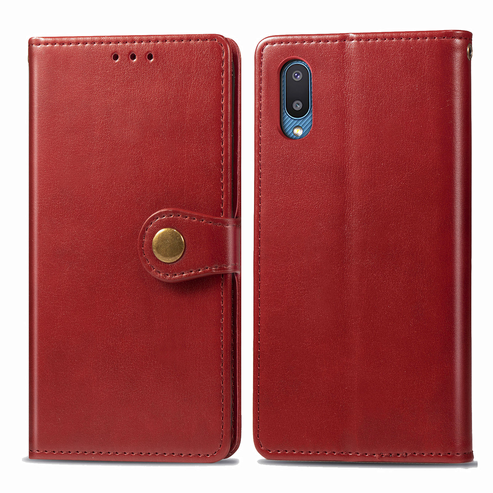 

Round Buckle Design Wallet Stand Leather Phone Shell for Samsung Galaxy A02 / M02 - Red, Galaxy A02