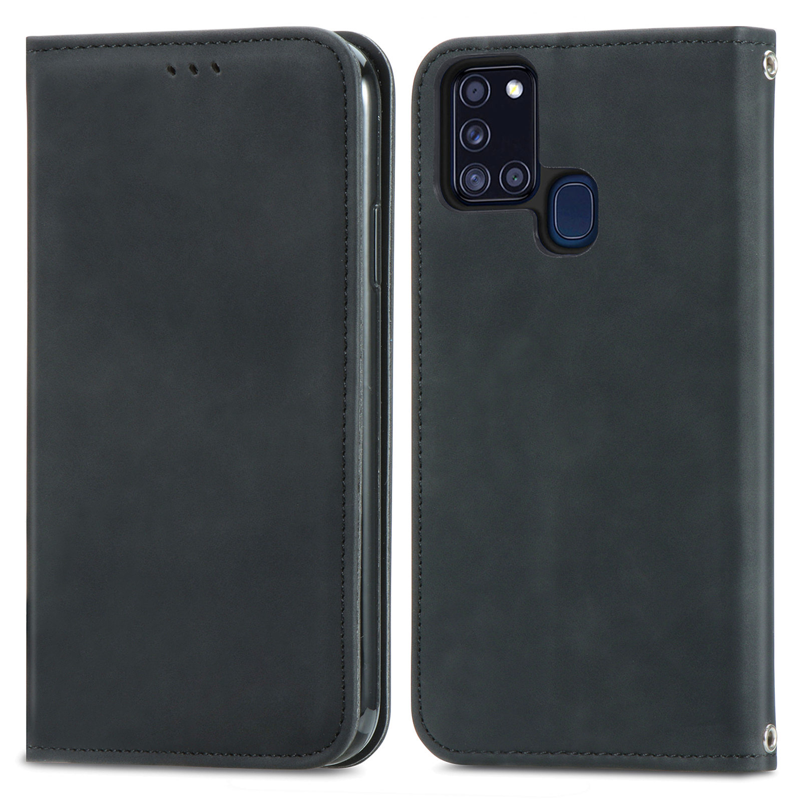 

Винтажная Кожа, Чувствуя Кожаный Телефон PU Для Samsung Galaxy A21s - Черный, Galaxy A21s