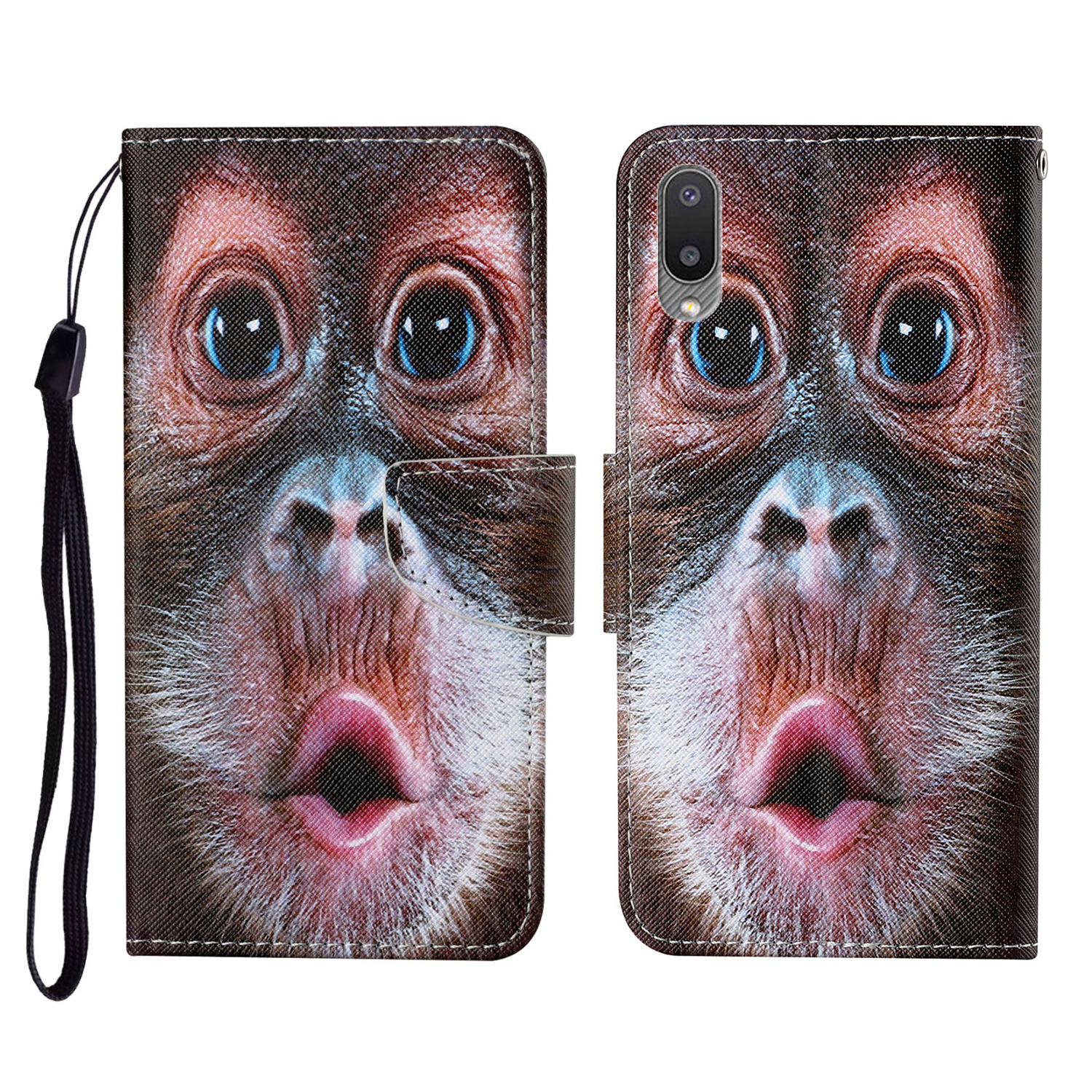 

Full Protection Stylish Pattern Printing Cross Texture PU Leather Phone Cover Case with Stand for Samsung Galaxy A02/M02 - Monkey, Galaxy A02
