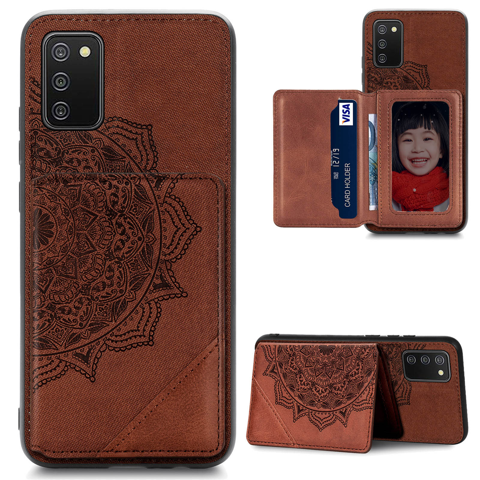 

Мандала Цветочный Рисунок PU Кожа+кошелек Tpu Кошелька Для Samsung Galaxy A02s (164,2x75,9x9,1 Мм) - Коричневый, Galaxy A02s (164.2x75.9x9.1mm)