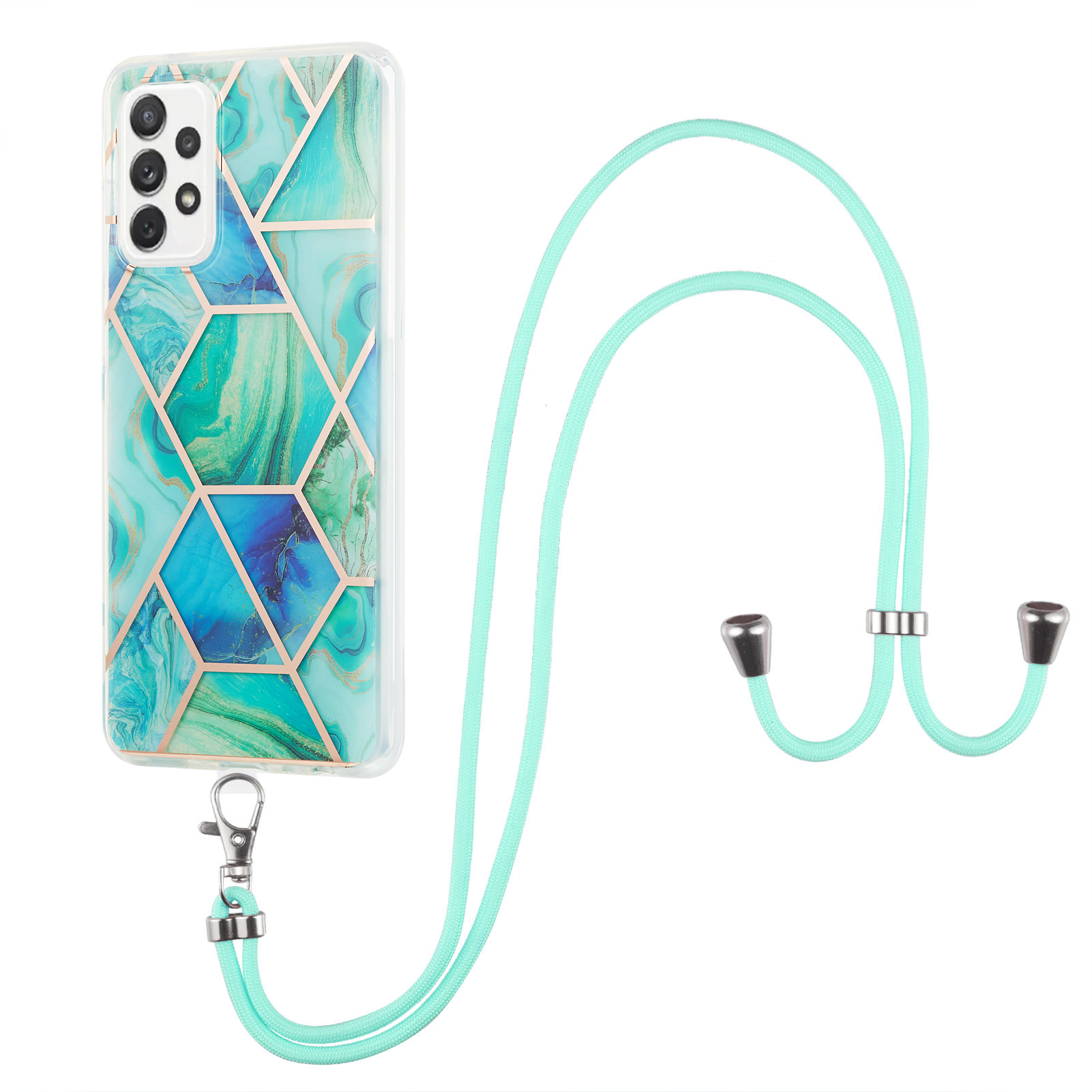 

Marble Pattern 2.0mm IMD Electroplating Phone Shell Splicing TPU Case with Lanyard for Samsung Galaxy A72 4G/5G - Green, Galaxy A72 5G