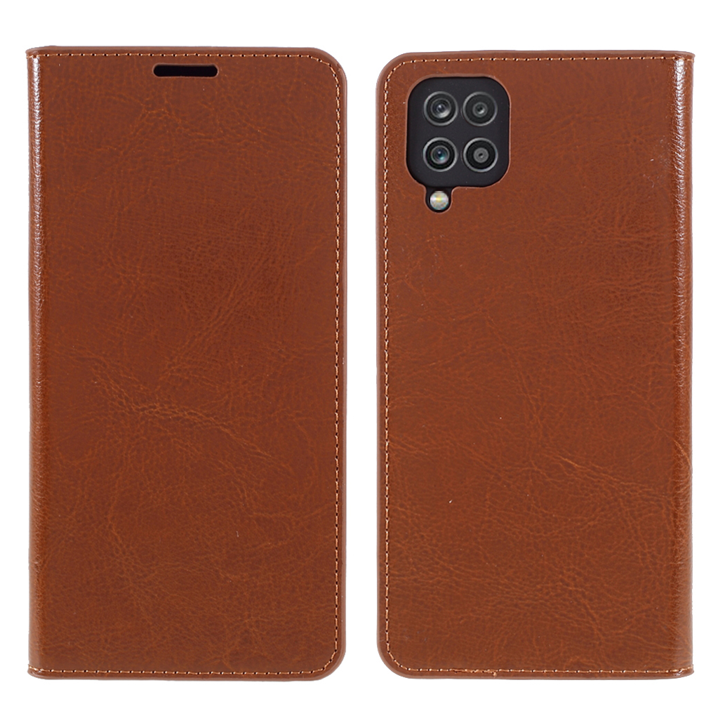 

Crazy Horse Auto-absorbed Genuine Leather Wallet Stand Case Shell for Samsung Galaxy A12 - Brown, Galaxy A12