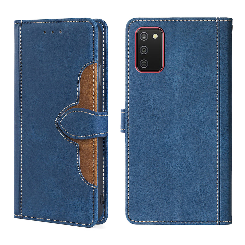 

Stylish Contrast Color Soft TPU + PU Leather Phone Cover Case for Samsung Galaxy A02s (164.2x75.9x9.1mm) - Blue, Galaxy A02s (164.2x75.9x9.1mm)
