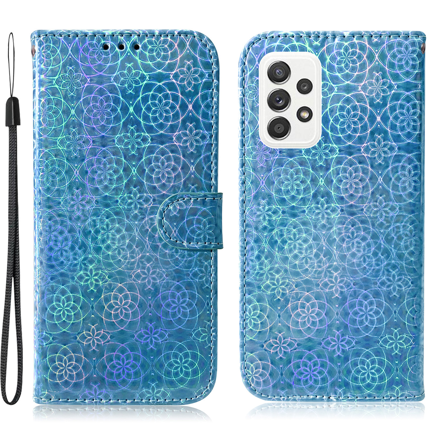 

Flower Pattern Leather Stand Wallet Cover Case for Samsung Galaxy A52 4G/5G / A52s 5G - Blue, Galaxy A52 5G