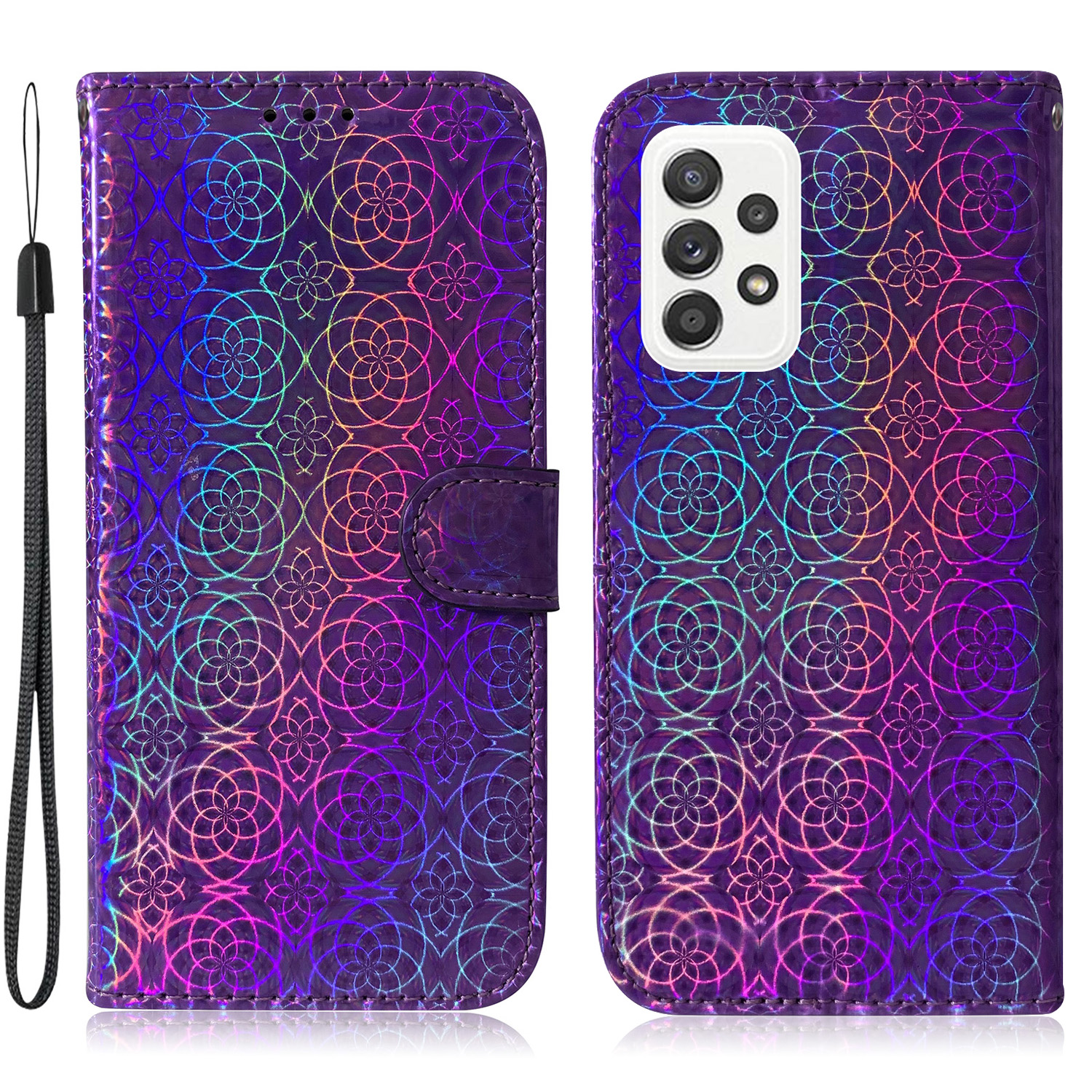 

Цветочный Рисунок Кожаная Крышка Кошелька Для Samsung Galaxy A52 4G/5G / A52s 5G - Пурпурный, Galaxy A52 5G