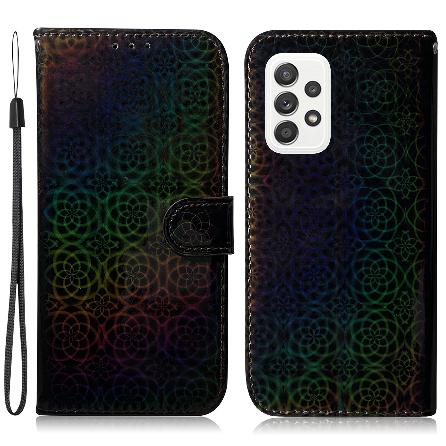 

Цветочный Рисунок Кожаная Крышка Кошелька Для Samsung Galaxy A52 4G/5G / A52s 5G - Черный, Galaxy A52 5G