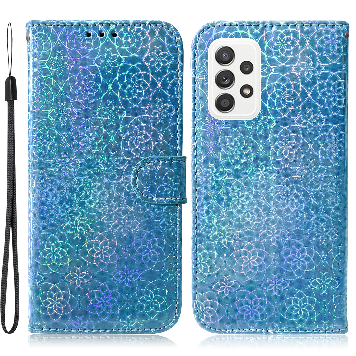 

Цветочный Рисунок Кожаная Крышка Кошелька Для Samsung Galaxy A72 5G / 4G - Синий, Galaxy A72 5G