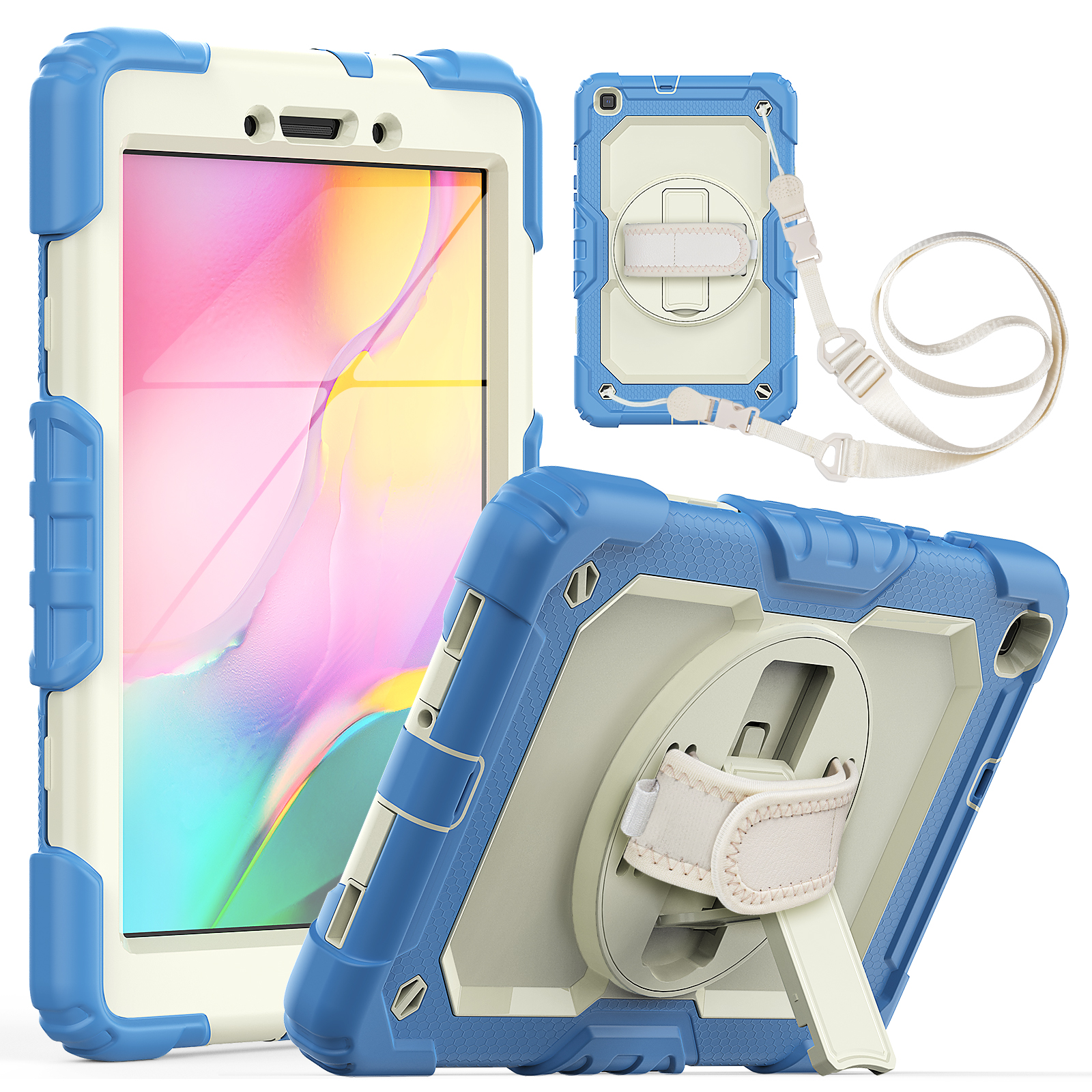 

Kickstand PC Silicone Full Body Protection Case with Shoulder Strap for Samsung Galaxy Tab A 8.0 Wi-Fi (2019) T290 / LTE (2019) T295 - Sky Blue, Galaxy Tab A 8.0 (2019)