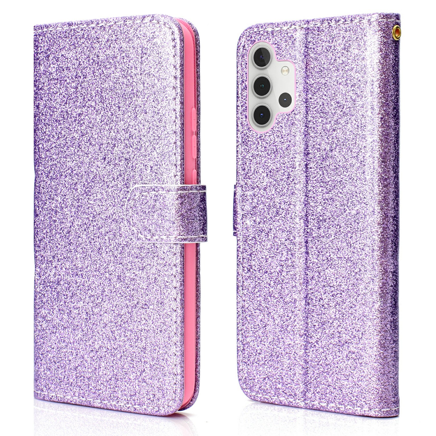 

Glitter Powder Cellphone Cover Wallet Stand PU Leather Case for Samsung Galaxy A32 5G - Purple, Galaxy A32 5G