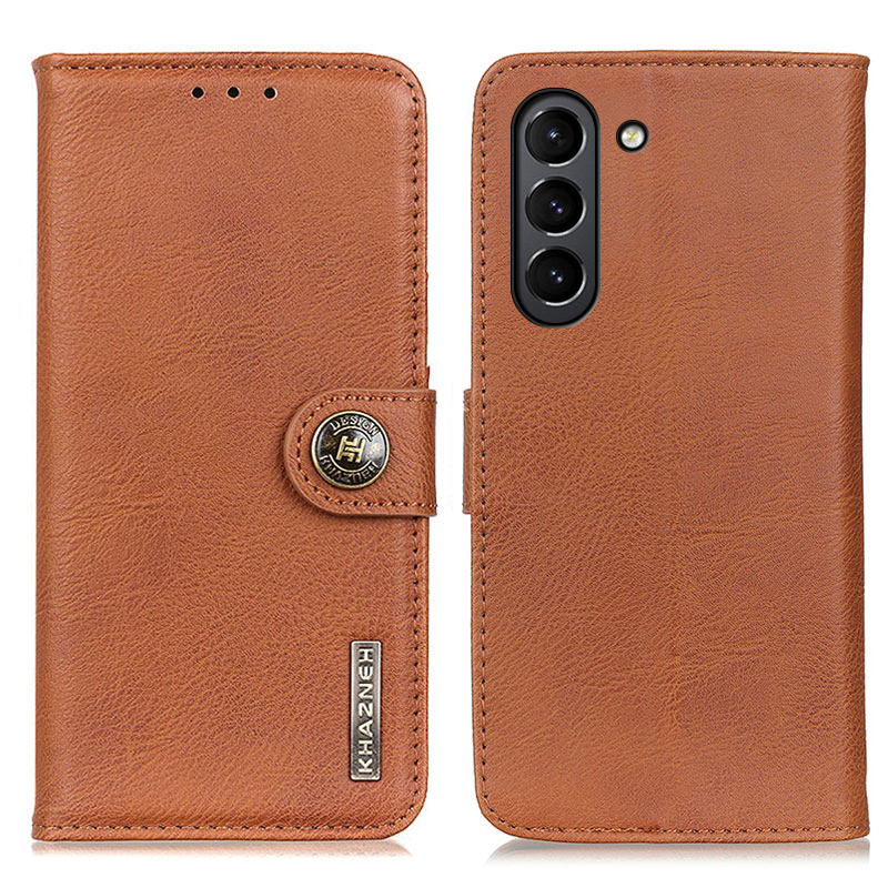 

KHAZNEH Reversible Magnetic Clasp PU Leather Phone Shell Case with Wallet Stand for Samsung Galaxy S21 FE - Brown, Galaxy S21 FE 5G