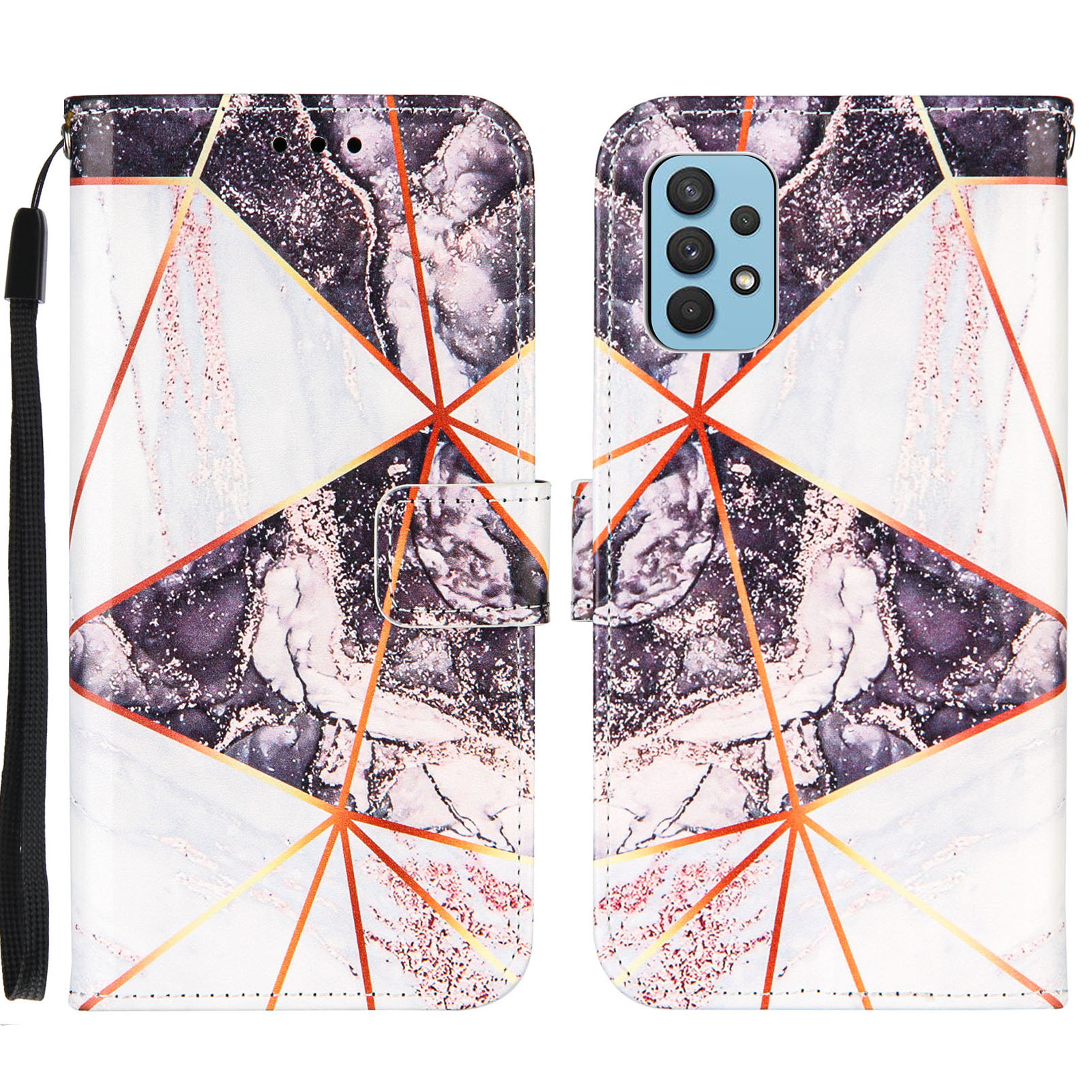 

Marble Splicing Pattern Printing Leather Wallet Design Stand Case Cover for Samsung Galaxy A32 4G (EU Version) - Black/White, Galaxy A32 4G (EU Version)