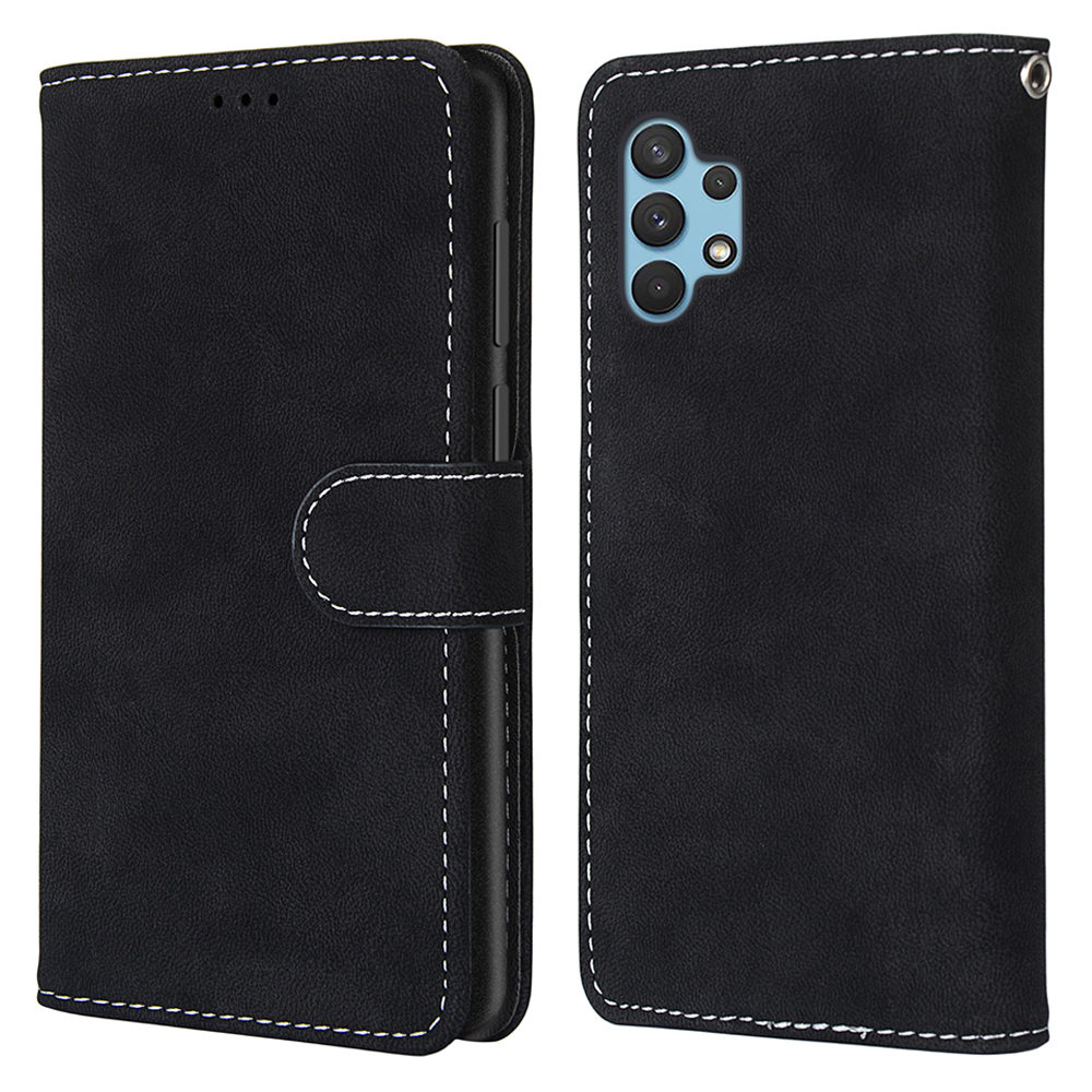 

Retro Matte Wallet Leather Stand Case with 3 cards for Samsung Galaxy A32 4G - Black, Galaxy A32 4G (EU Version)