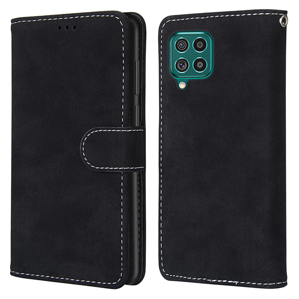 

Retro Style Matte Leather Case Phone Cover Wallet Stand for Samsung Galaxy F62/M62 - Black, Galaxy F62