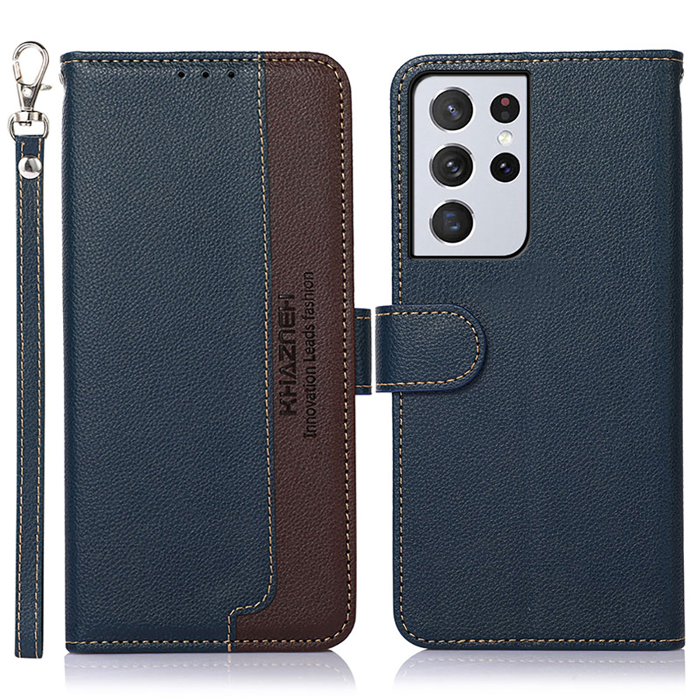 

KHAZNEH Litchi Skin Surface RFID Blocking Anti-theft Swiping Function Leather Phone Case Cover for Samsung Galaxy S21 Ultra 5G - Blue, Galaxy S21 Ultra 5G