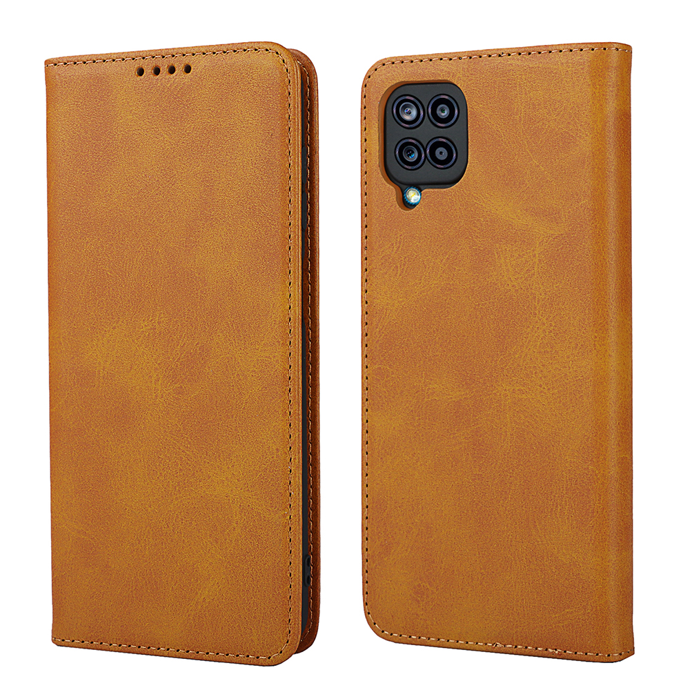 

Auto-absorbed Leather Phone Wallet Stand Case Cover Protector for Samsung Galaxy A12 - Brown, Galaxy A12