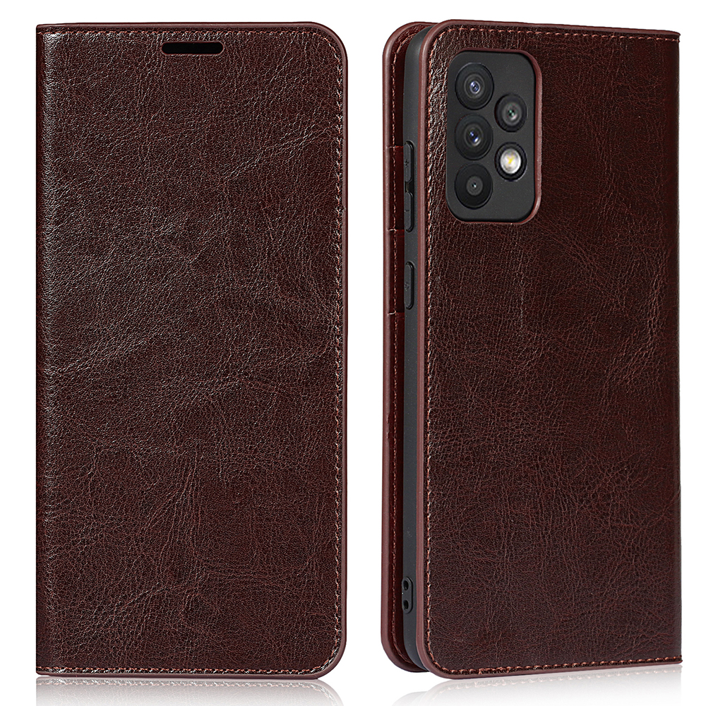 

Crazy Horse Skin Genuine Leather Wallet Phone Case for Samsung Galaxy A72 5G / 4G - Coffee, Galaxy A72 5G