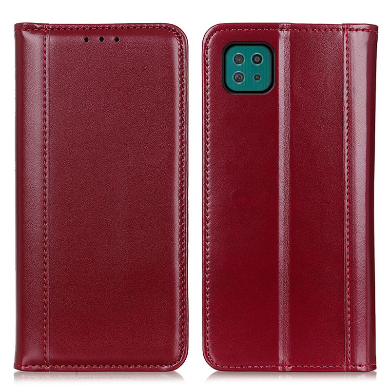 

Automatic Suction Split Leather Folio Flip Wallet Design Phone Case for Samsung Galaxy A22 5G (EU Version) - Red, Galaxy A22 5G (EU Version)