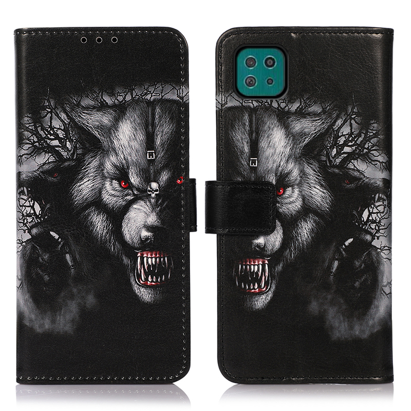 

Pattern Printing PU Leather Full-Protection Wallet Stand Phone Case Shell for Samsung Galaxy A22 5G (EU Version) - Black Wolf, Galaxy A22 5G (EU Version)