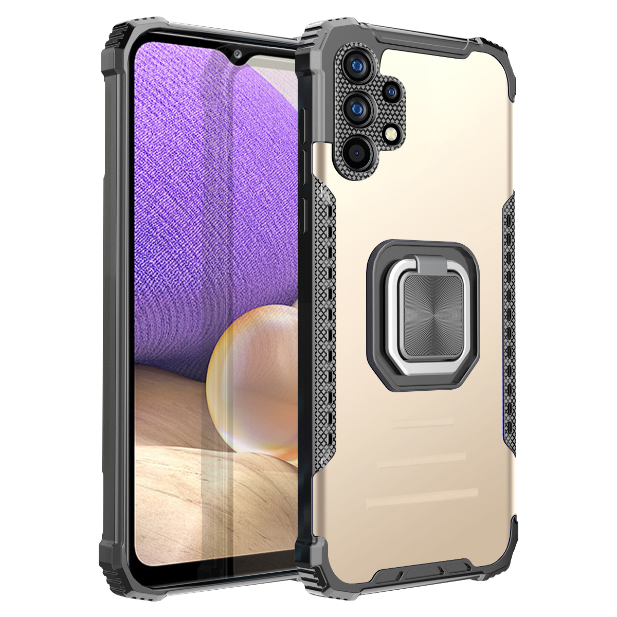 

Kickstand Design 2 В 1 ТПУ + ПК + Металлический Комбо Ударопрочный Гибридный Телефон Задний Чехол Для Samsung Galaxy A32 5G - Золото, Galaxy A32 5G