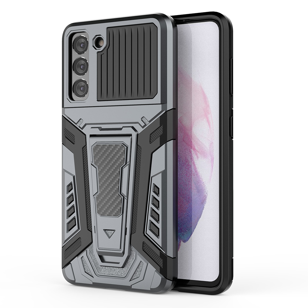 

PC + TPU Hybrid Cover Case with Kickstand Design for Samsung Galaxy S21+ 5G - Grey, Samsung Galaxy S21+