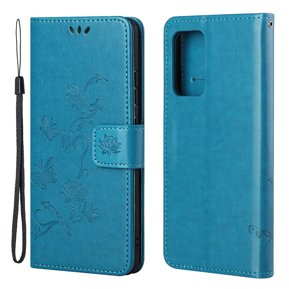 

Stylish Butterfly Flowers Imprinting Wallet Design Leather Phone Cover for Samsung Galaxy A82 5G - Blue, Galaxy A82 5G