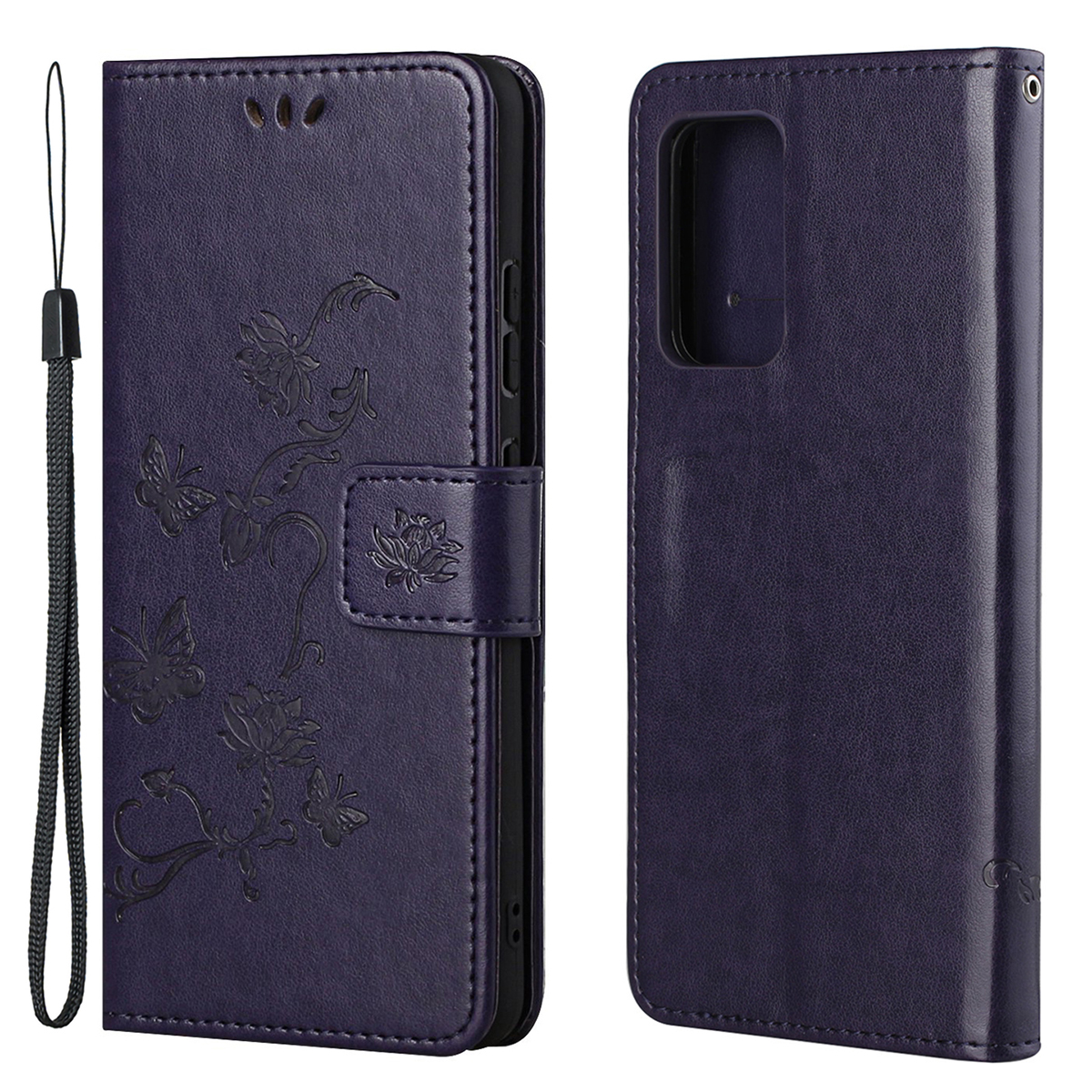 

Stylish Butterfly Flowers Imprinting Wallet Design Leather Phone Cover for Samsung Galaxy A82 5G - Dark Blue, Galaxy A82 5G
