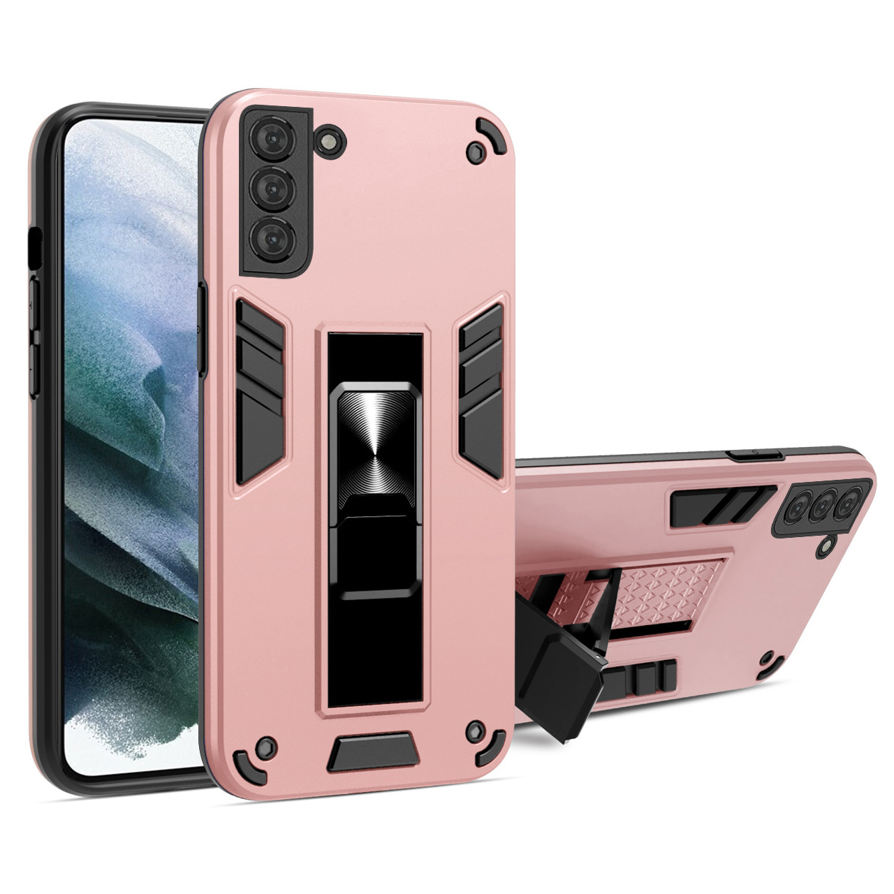 

Folding Kickstand Design 2nd Generation PC + TPU Hybrid Case with Magnetic Metal Sheet for Samsung Galaxy S21 5G/4G - Rose Gold, Galaxy S21 4G