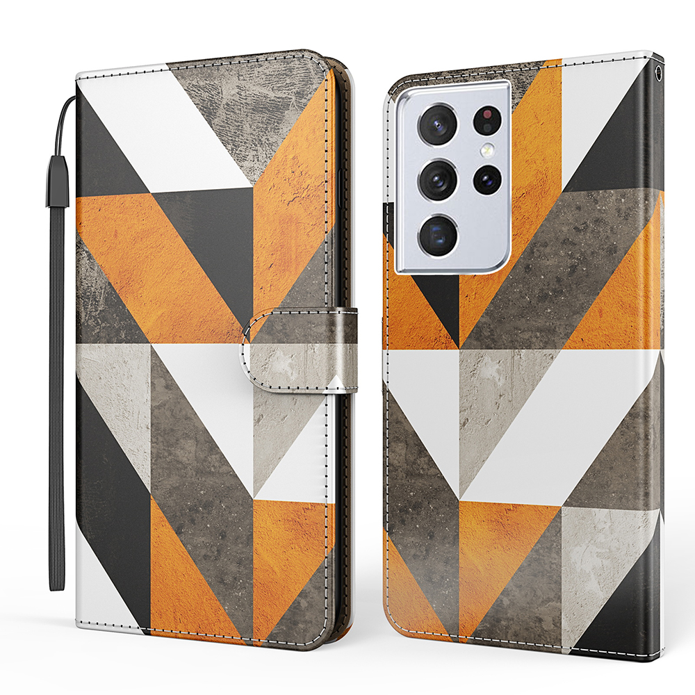 

Marble Pattern Print Wallet Stand Design Shockproof Leather Phone Shell Case for Samsung Galaxy S21 Ultra 5G - Triangle and Rhombus, Galaxy S21 Ultra 5G