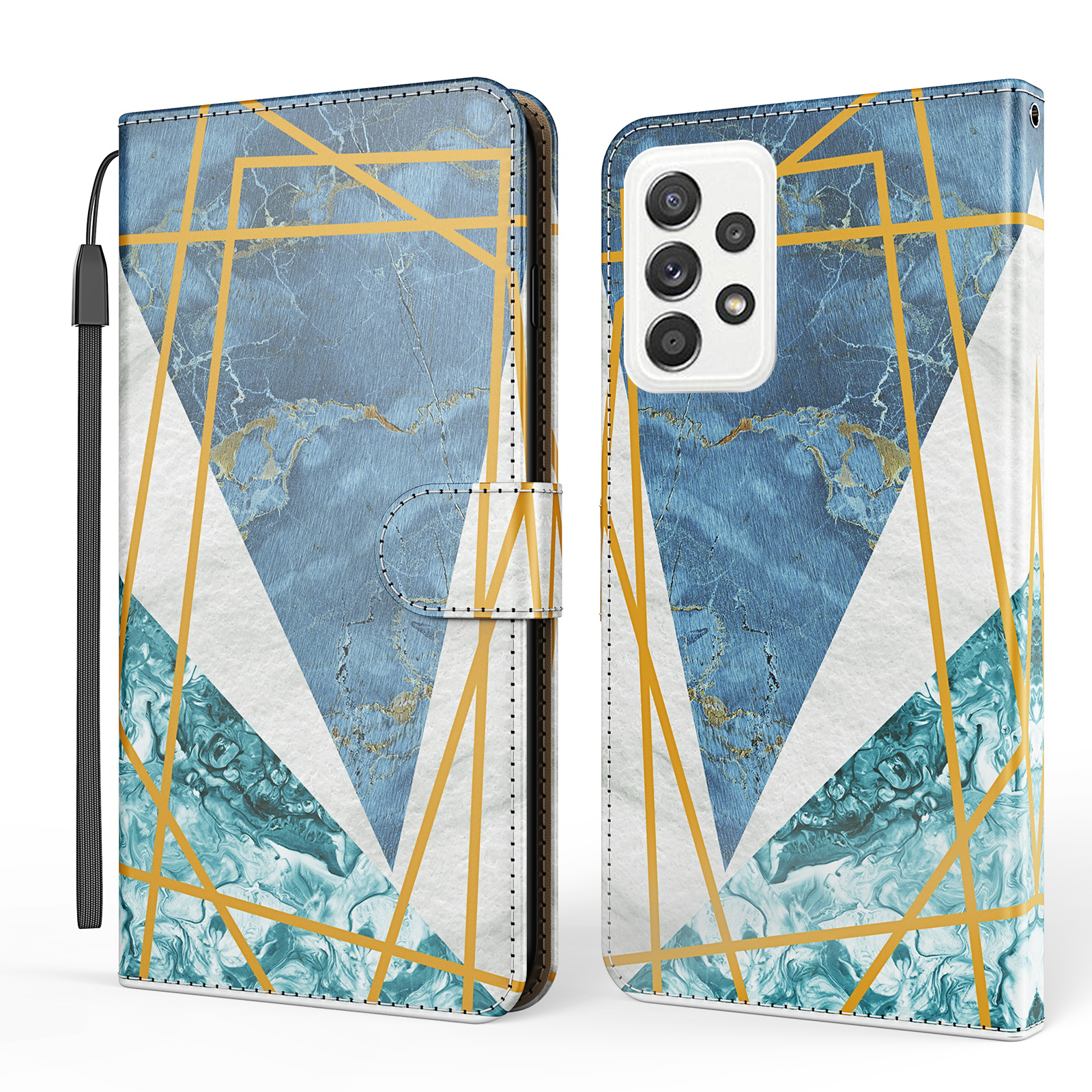

Marble Pattern Handy Strap Wallet Stand Leather Protection Case for Samsung Galaxy A32 5G/M32 5G - Style D, Galaxy A32 5G