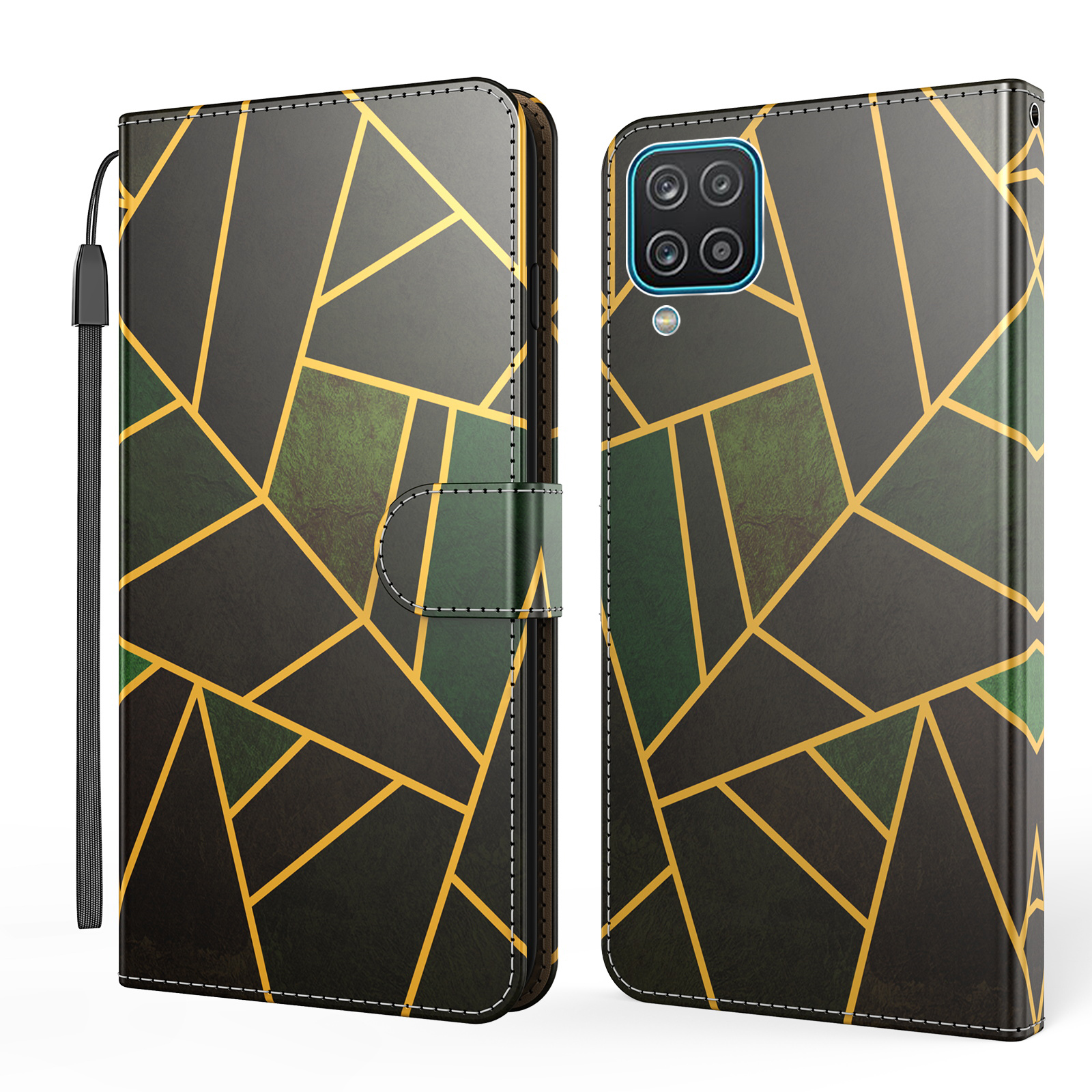 

Marble Pattern Leather Wallet Cover with Supporting Stand and Strap for Samsung Galaxy A12 - Black / Irregular Figure, Galaxy A12