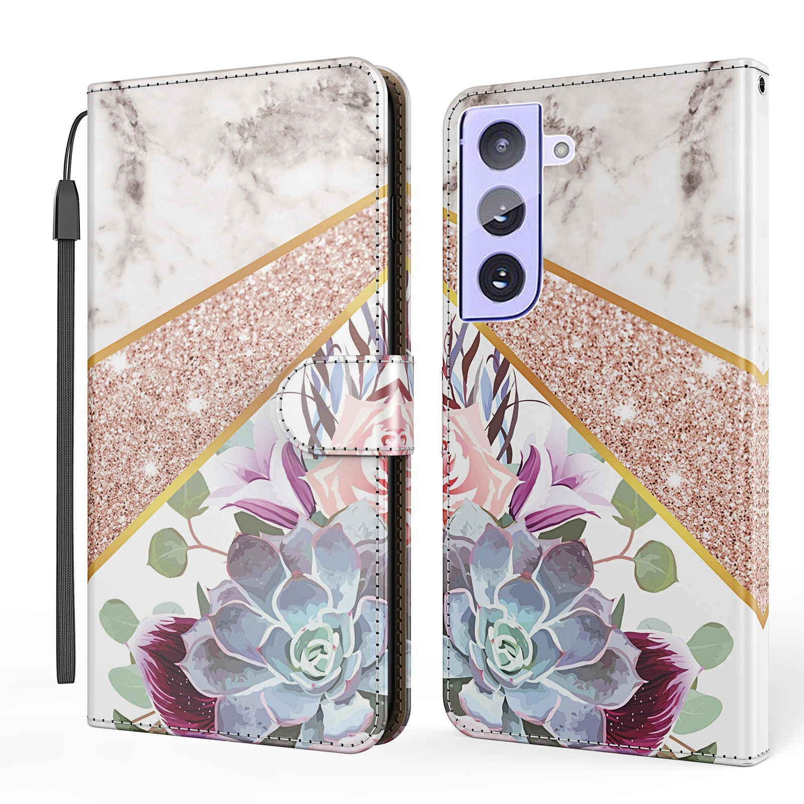 

Мраморный Шаблон Защитный Кожаный Кошелек С Подставкой Для Samsung Galaxy S21 + 5G - Белый / Цветок, Galaxy S21+ 5G