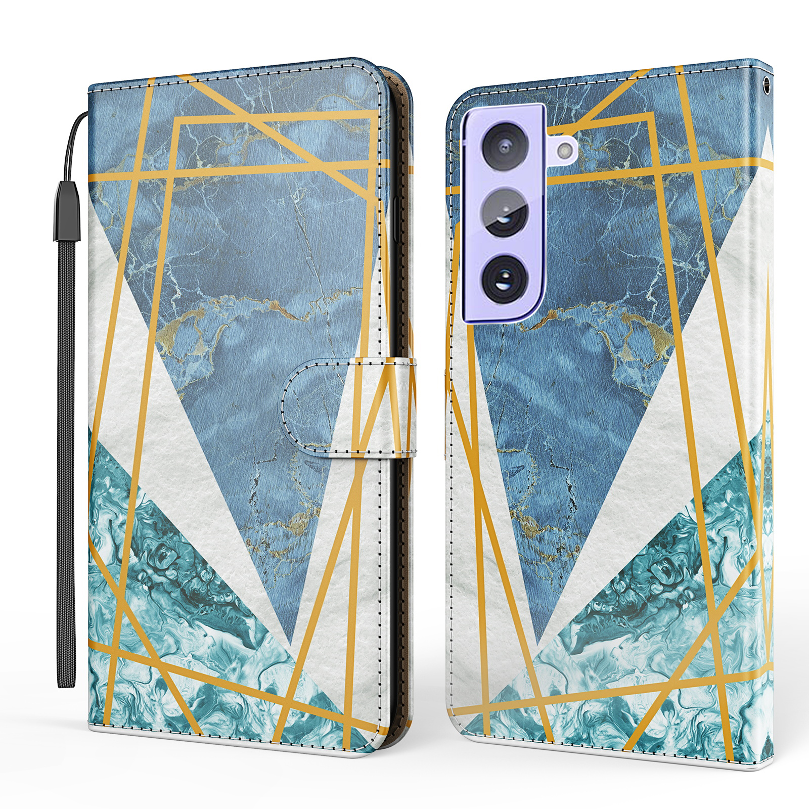 

Marble Pattern Printing Leather Wallet Case Shell for Samsung Galaxy S21 FE / Fan Edition - Blue / White, Galaxy S21 FE 5G