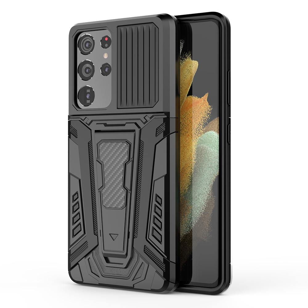 

Kickstand Design PC + TPU CAR CAREL CARECTOR COLL-CARE CARE Для Samsung Galaxy S21 Ultra 5G - Чернить, Galaxy S21 Ultra 5G