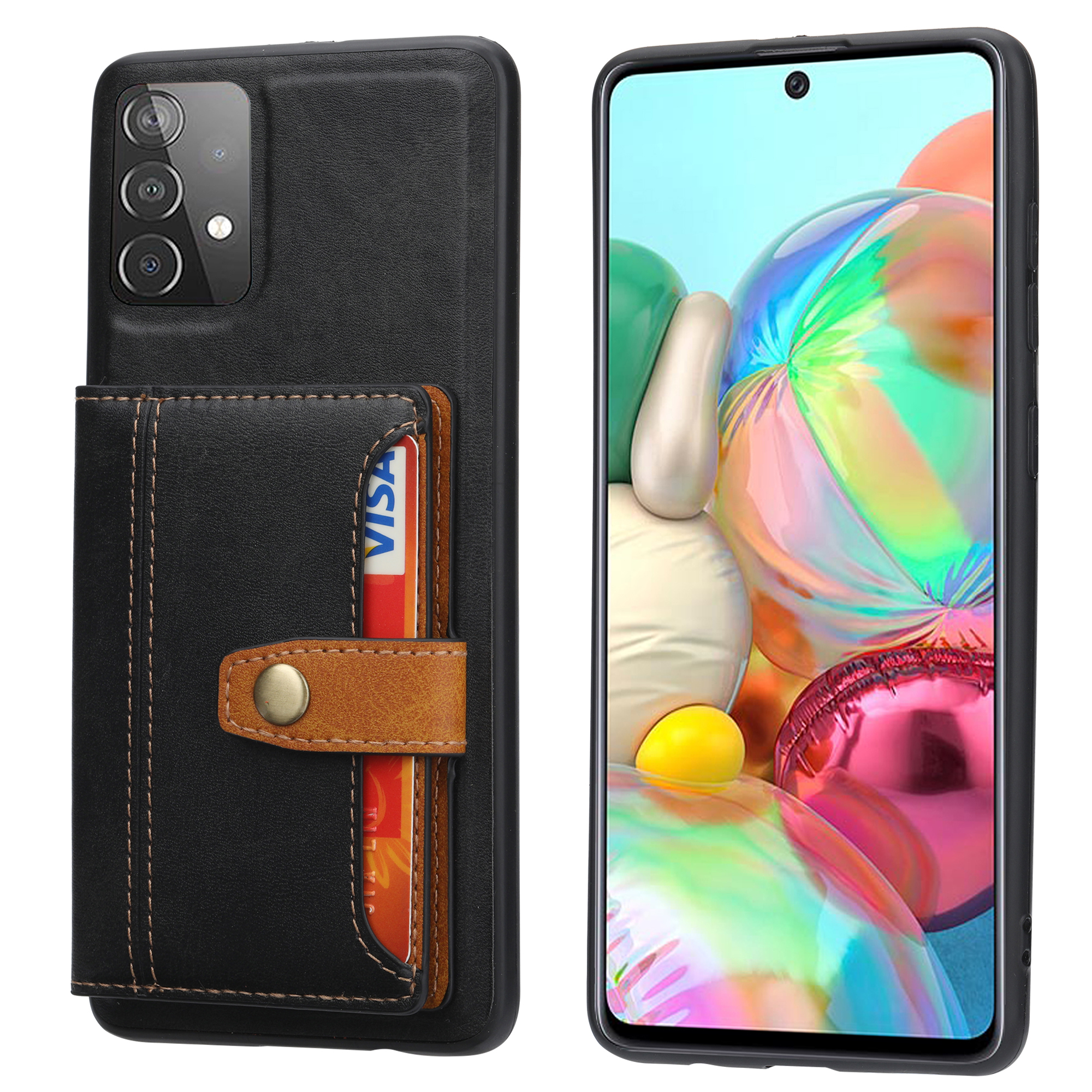 

PU Leather Coated TPU Case [Card Slots] [Kickstand] for Samsung Galaxy A32 4G (EU Version) - Black, Galaxy A32 4G