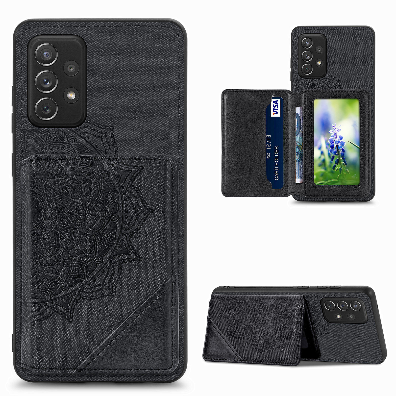 

Мандала Цветочный Рисунок PU Кожа+tpu Кошелек Кик -стенд Для Телефона Для Samsung Galaxy A52 5G/4G - Черный, Galaxy A52 5G