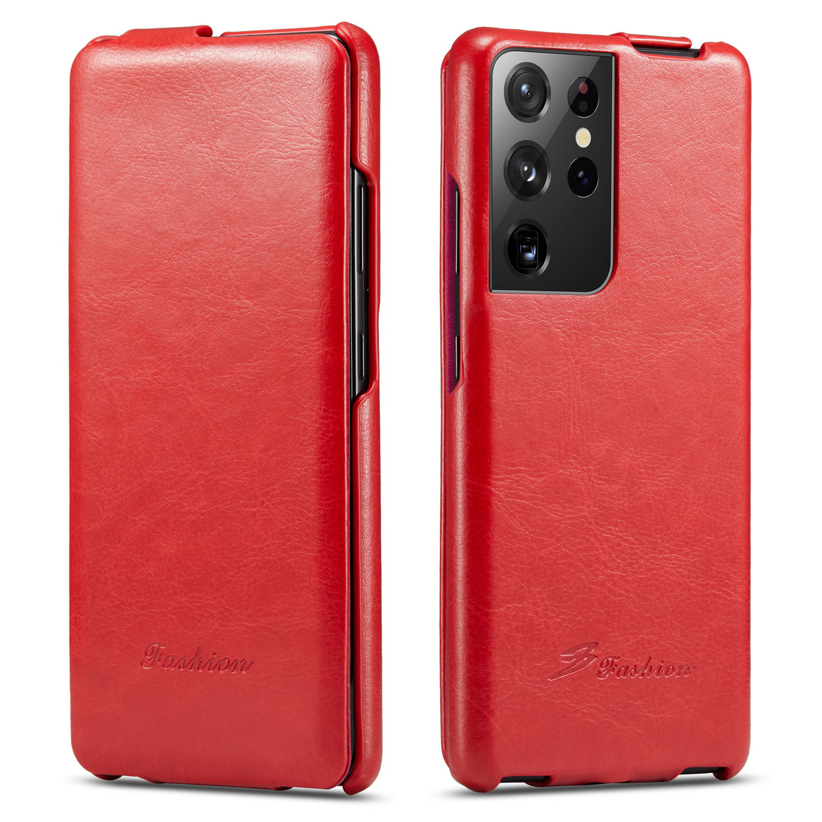 

Vertical Flip Phone Cover Textured Leather Shell for Samsung Galaxy S21 Ultra 5G - Red, Galaxy S21 Ultra 5G