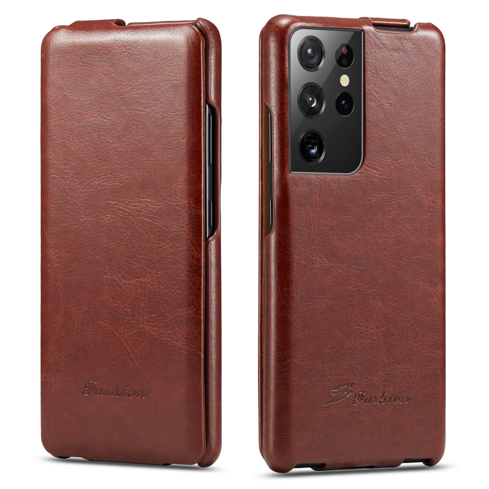

Vertical Flip Phone Cover Textured Leather Shell for Samsung Galaxy S21 Ultra 5G - Brown, Galaxy S21 Ultra 5G