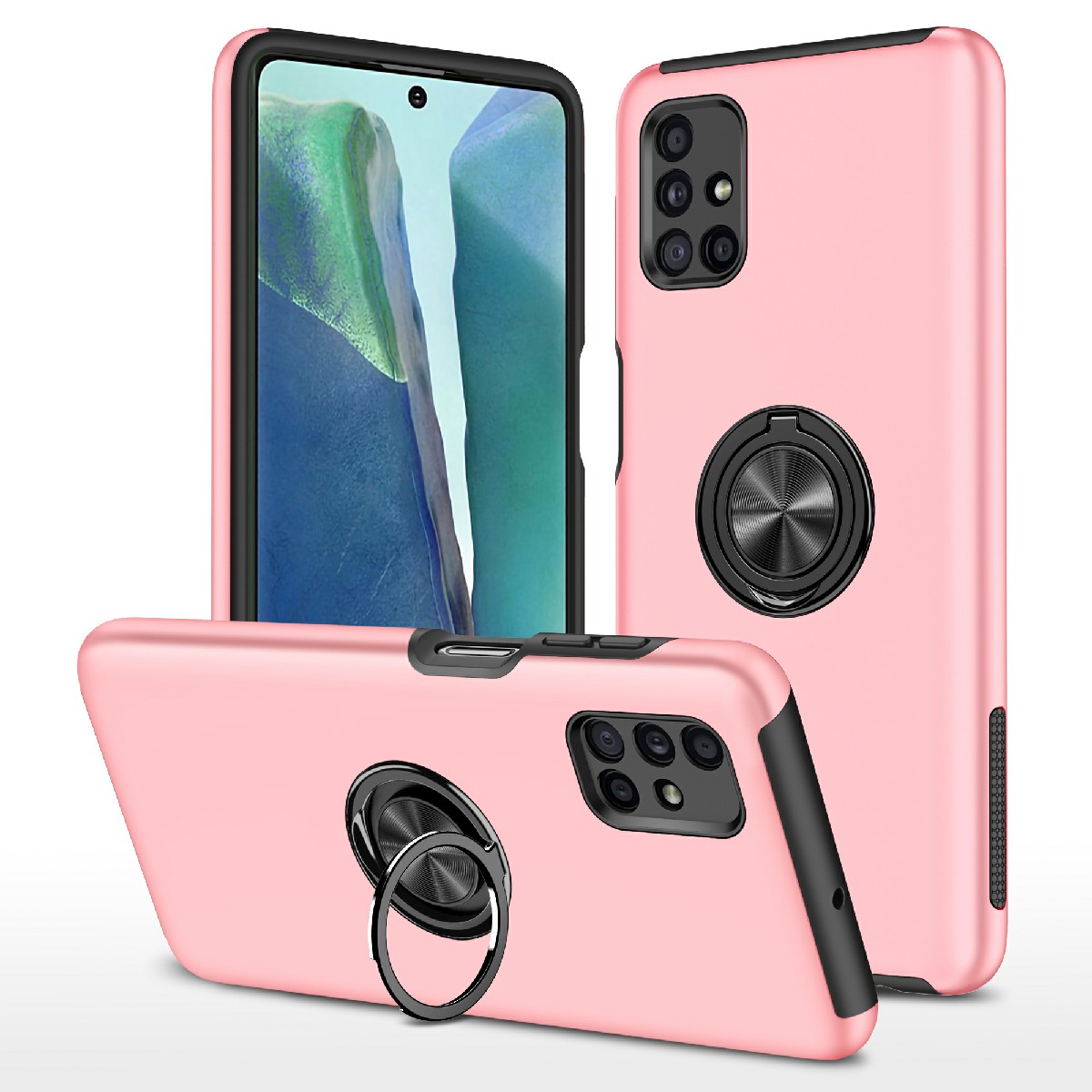 

Пластик+tpu Hybrid Phone Case Shell с Кольцевой Подставкой Для Samsung Galaxy M51 (глобальная Версия) - Розовый, Galaxy M51