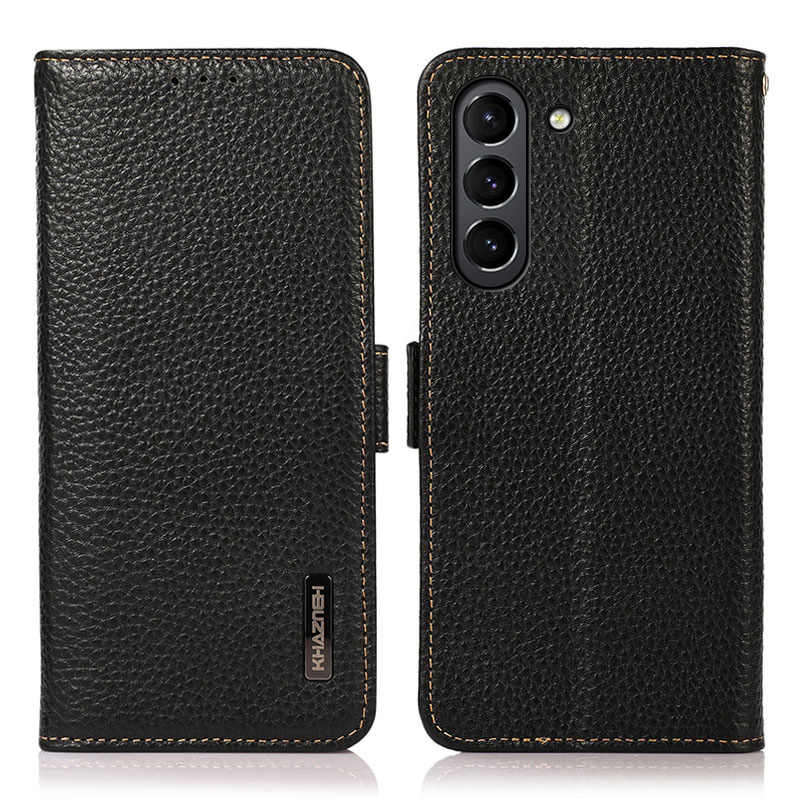 

Khazneh RFID Blocking Litchi Texture Texture Натуральная Кожа Противоугонные Шефы Для Samsung Galaxy S21 Fe - Чернить, Galaxy S21 FE 5G