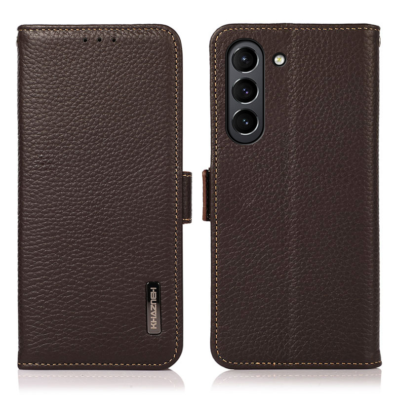 

Khazneh RFID Blocking Litchi Texture Texture Натуральная Кожа Противоугонные Шефы Для Samsung Galaxy S21 Fe - Коричневый, Galaxy S21 FE 5G