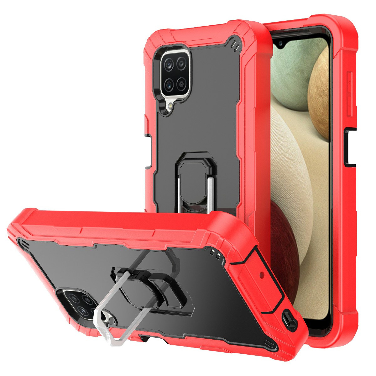 

Двойной Цвет Встроенный Встроенный Фигурный Дизайн Cabsture Hybrid Case Для Samsung Galaxy A12 - Красный / Черный, Galaxy A12