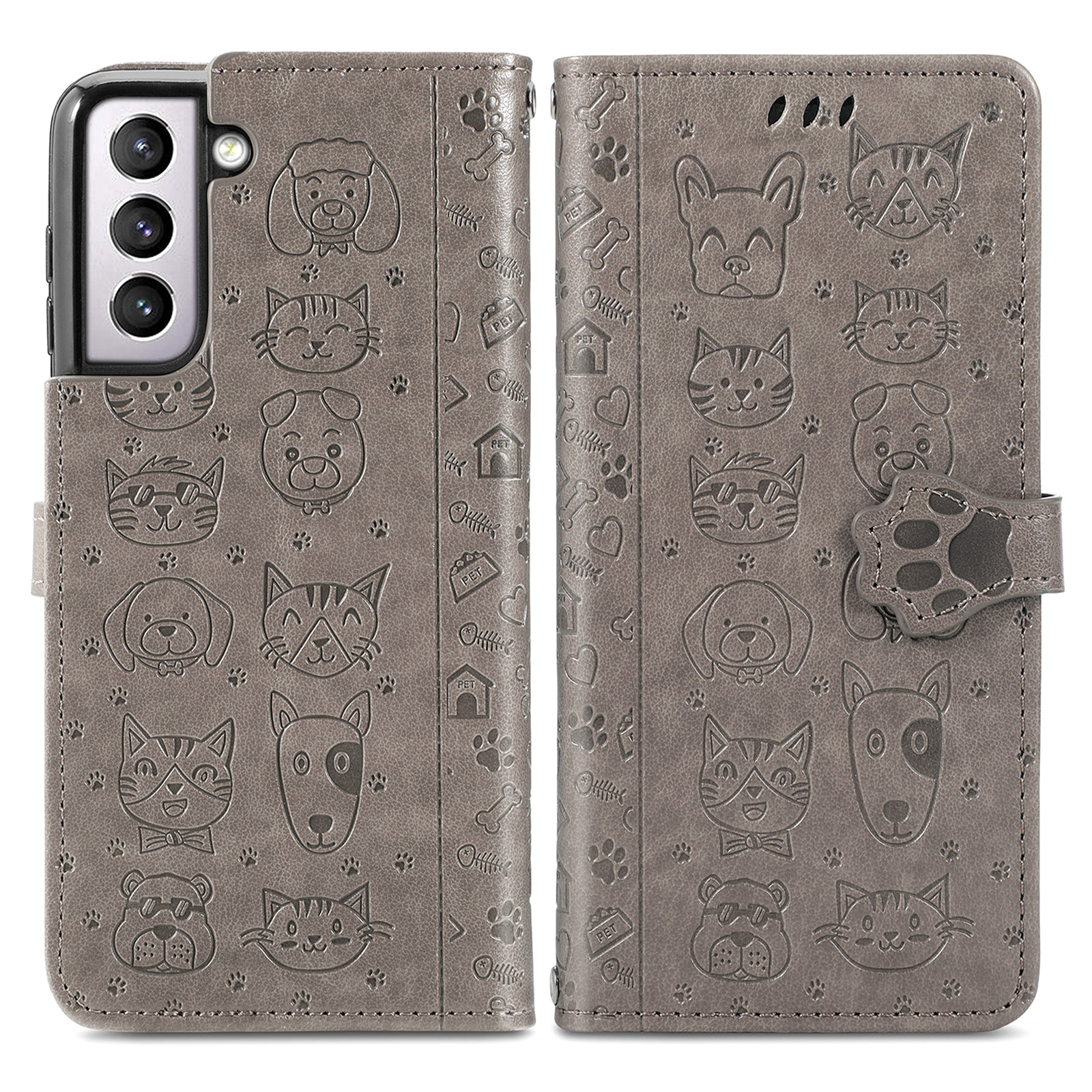 

Imprinting Cat Dog Pattern Design Magnetic Leather Stand Case for Samsung Galaxy S21+ 5G - Grey, Galaxy S21+ 5G