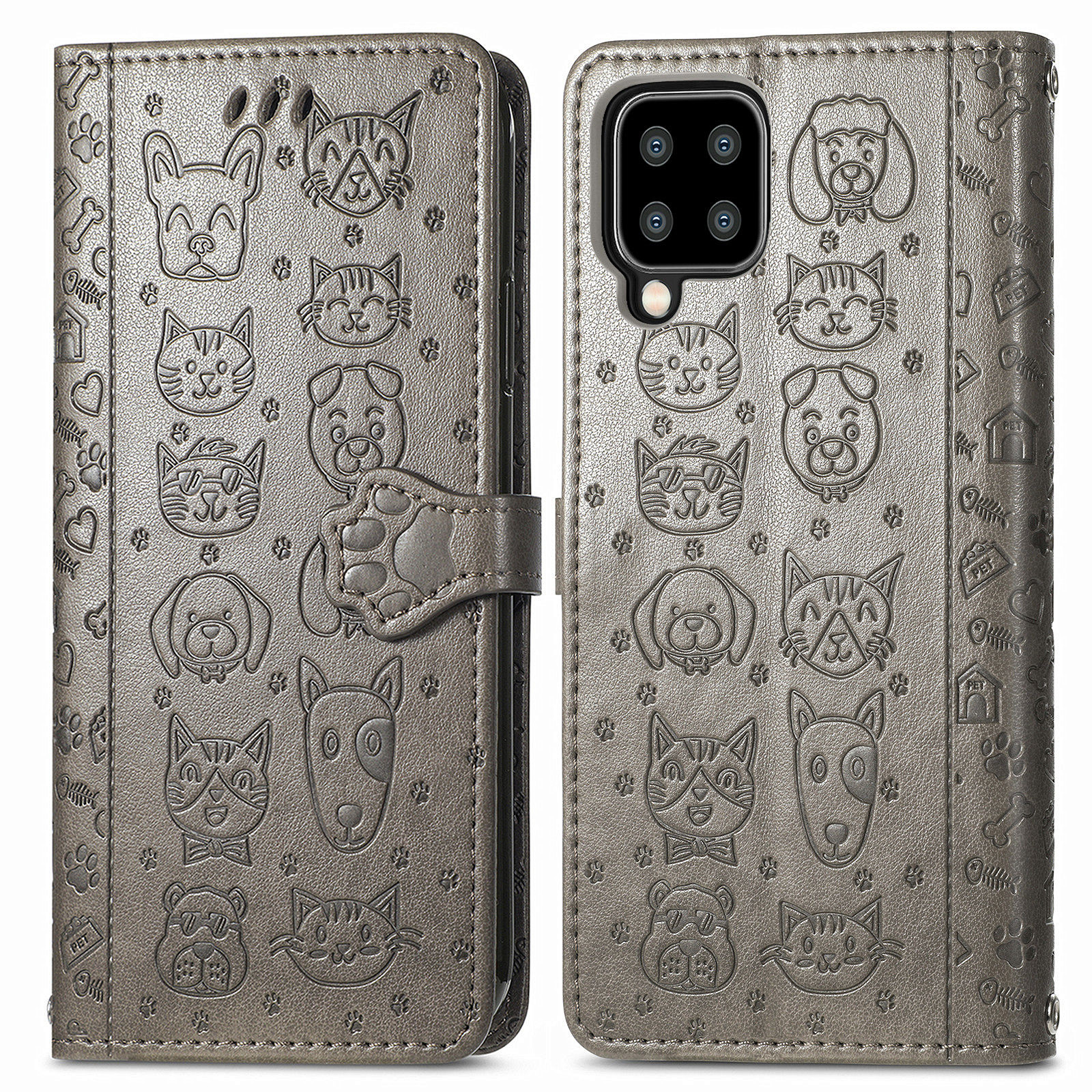 

Imprinting Cat Dog Pattern Design Magnetic Leather Stand Case for Samsung Galaxy A22 4G (EU Version) - Grey, Galaxy A22 4G (EU Version)