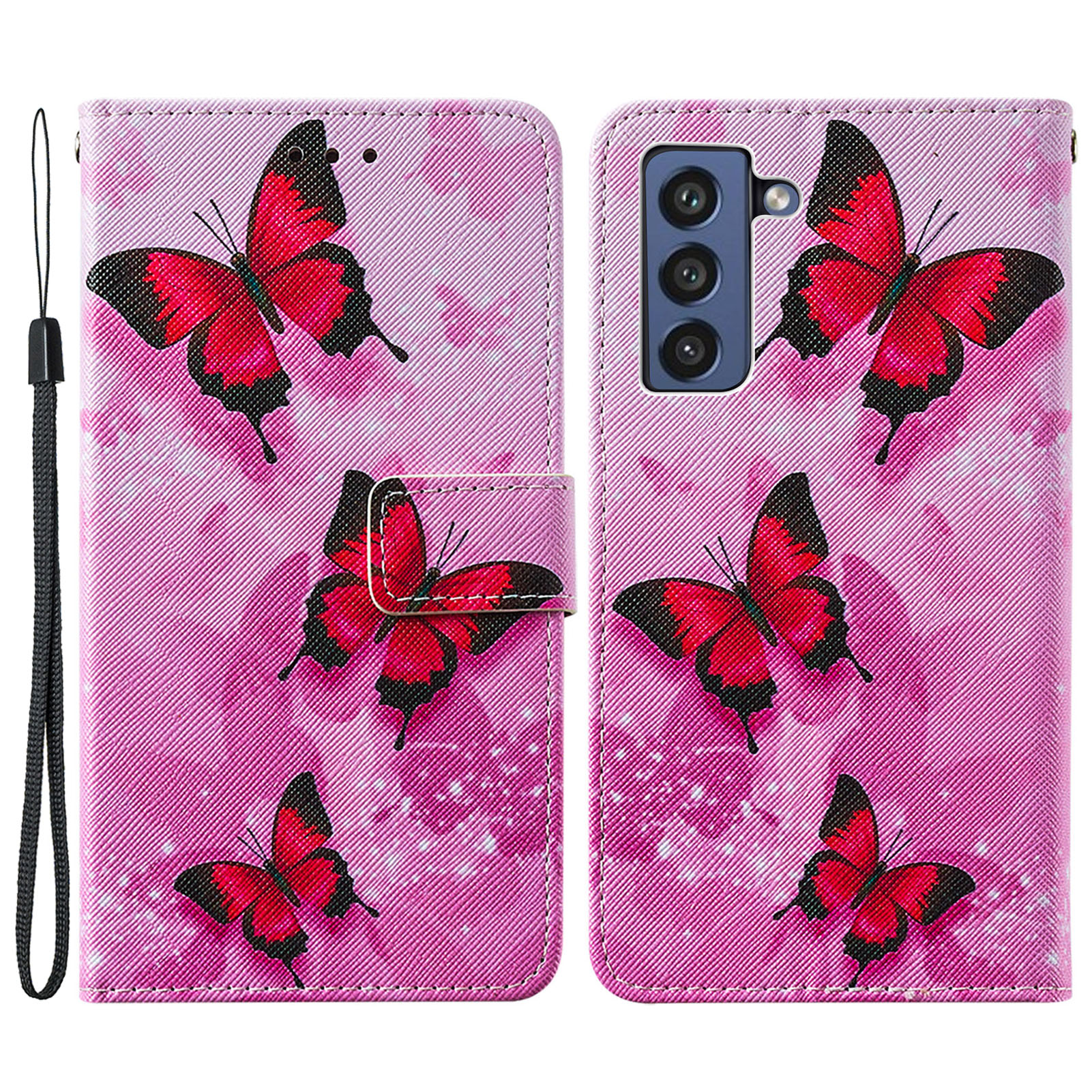 

Cross Texture Pattern Printing Wallet Stand Leather Flip Cover for Samsung Galaxy S21 FE/S21 Fan Edition - Pink Butterflly, Galaxy S21 FE 5G
