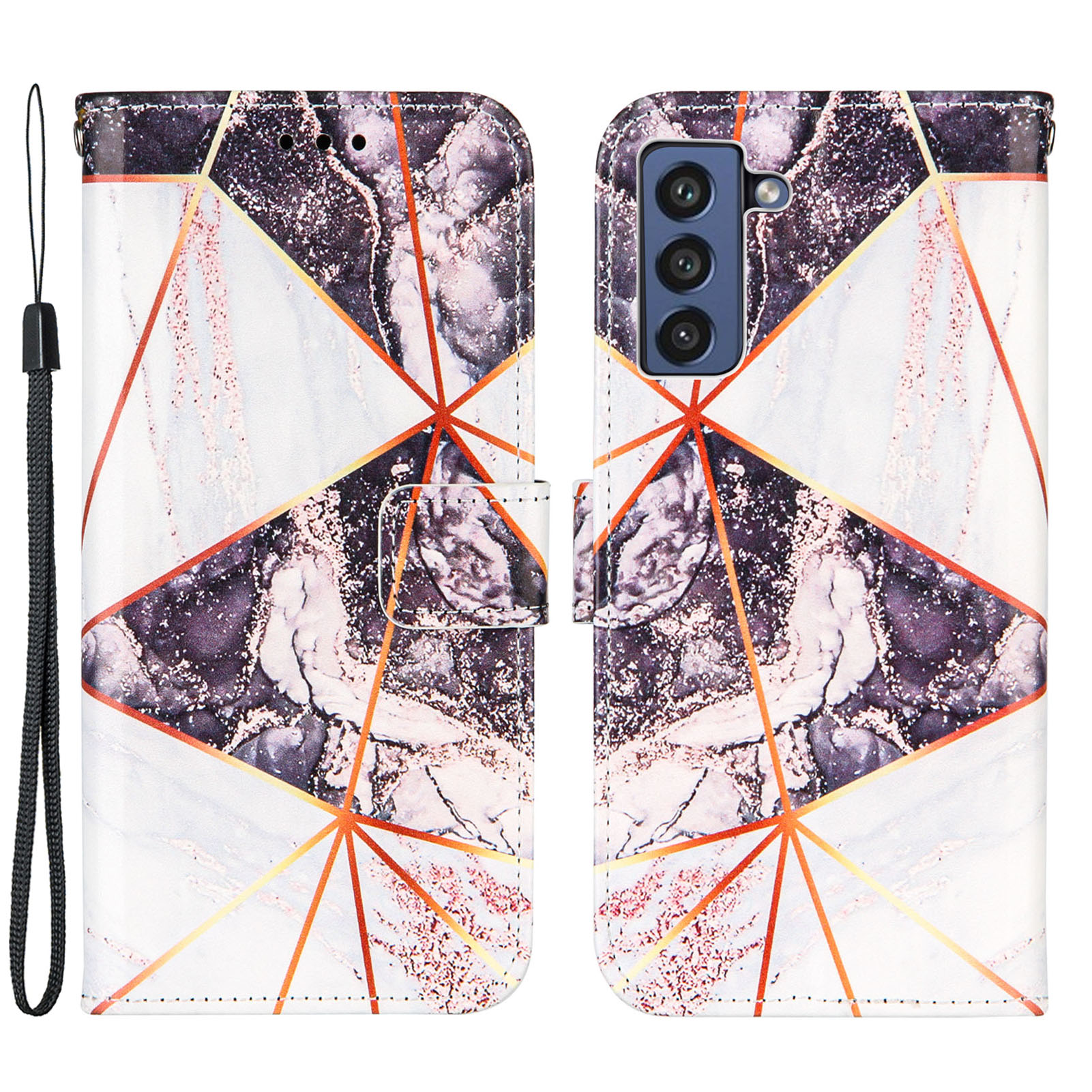 

Pull-Protection Splicing Мраморный Узор Сотовый Телефон Кожаный Чехол Кошелек Крышка Для Samsung Galaxy S21 Fe 5G - Черно-белый, Galaxy S21 FE 5G