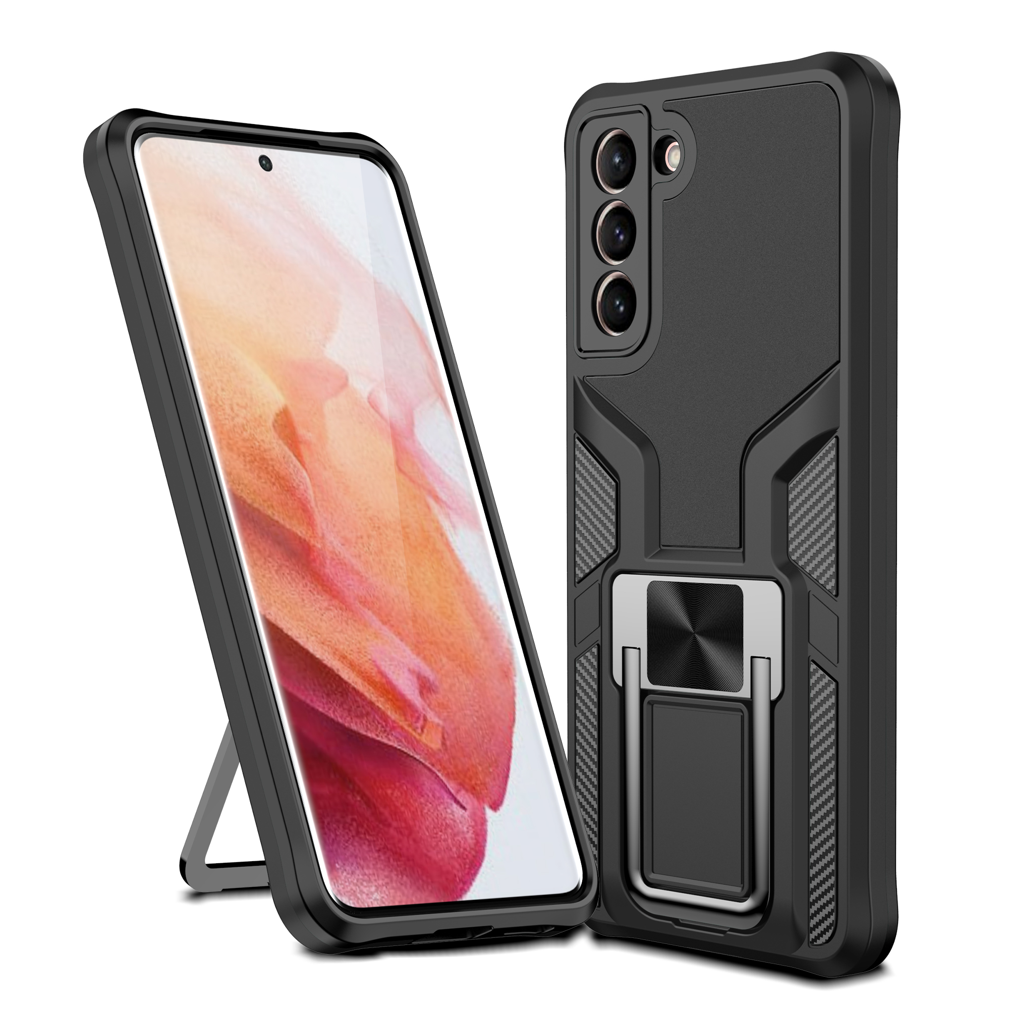 

Quality Kickstand PC + TPU Hybrid Case Cover (Built-in Magnetic Metal Sheet) for Samsung Galaxy S21 5G/4G - Black, Galaxy S21 5G