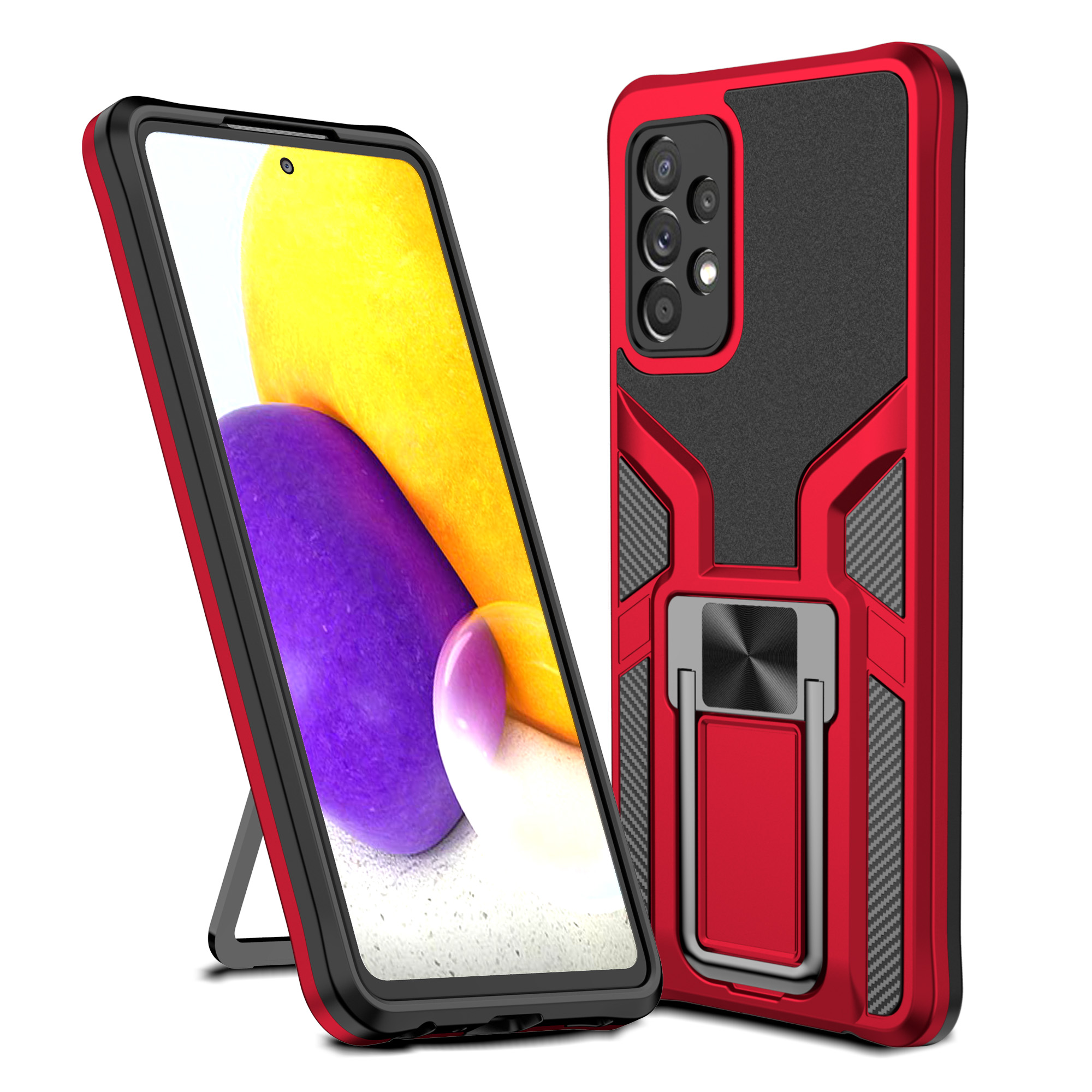 

Kickstand Design PC + TPU Hybrid Case Cover (Built-in Magnetic Metal Sheet) for Samsung Galaxy A72 4G/5G - Red, Galaxy A72 4G